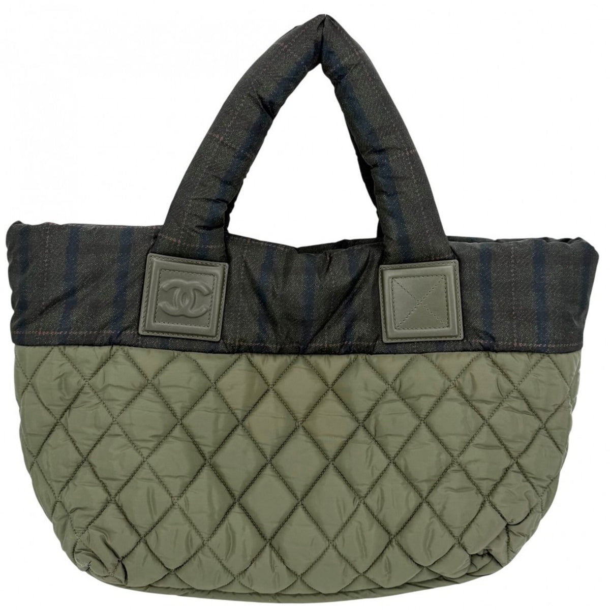 Chanel Green Khaki Leather Nylon Handbag Tote Bag (Pre-Owned)