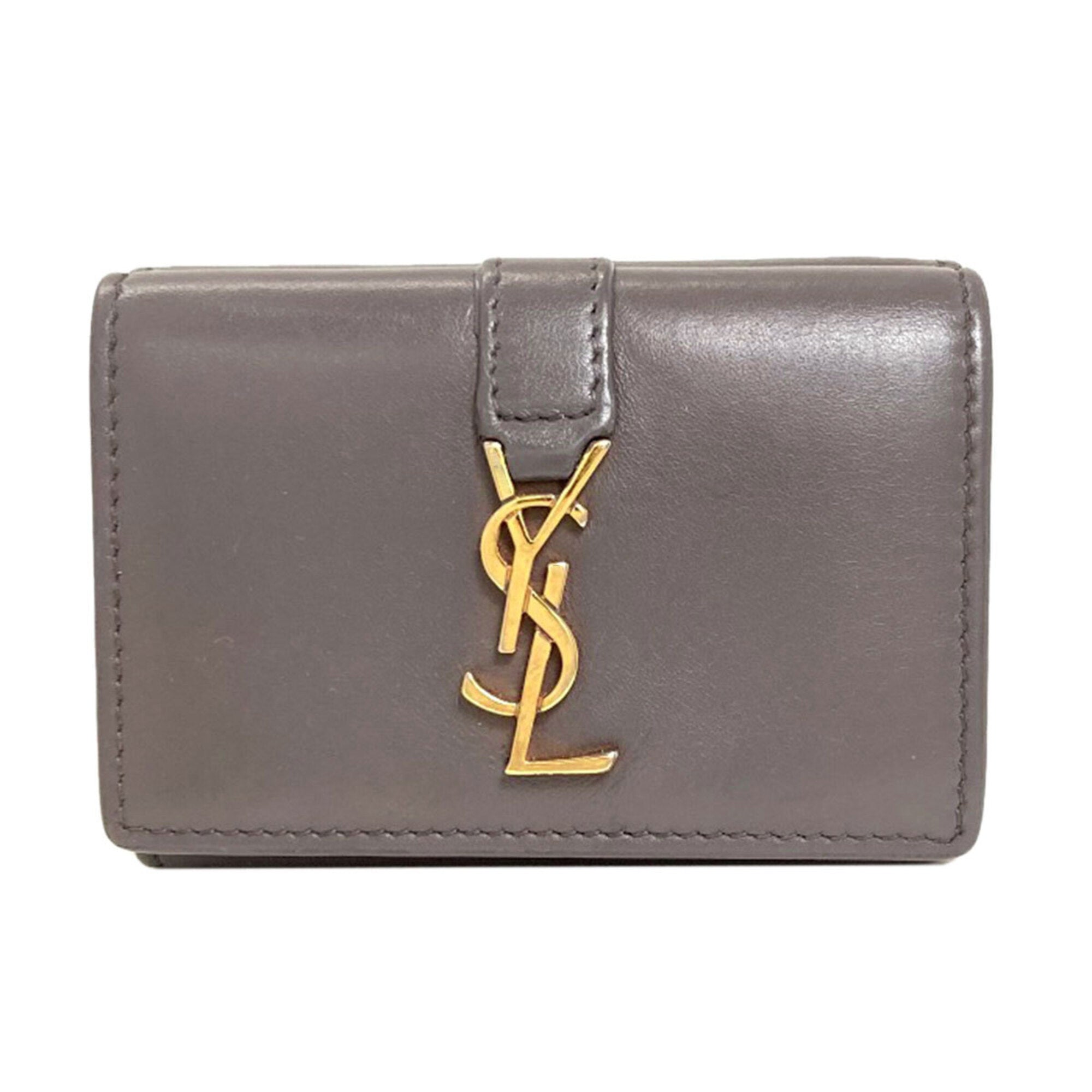 Yves Saint Laurent Gray Leather Wallet (Tri-Fold) (Pre-Owned)