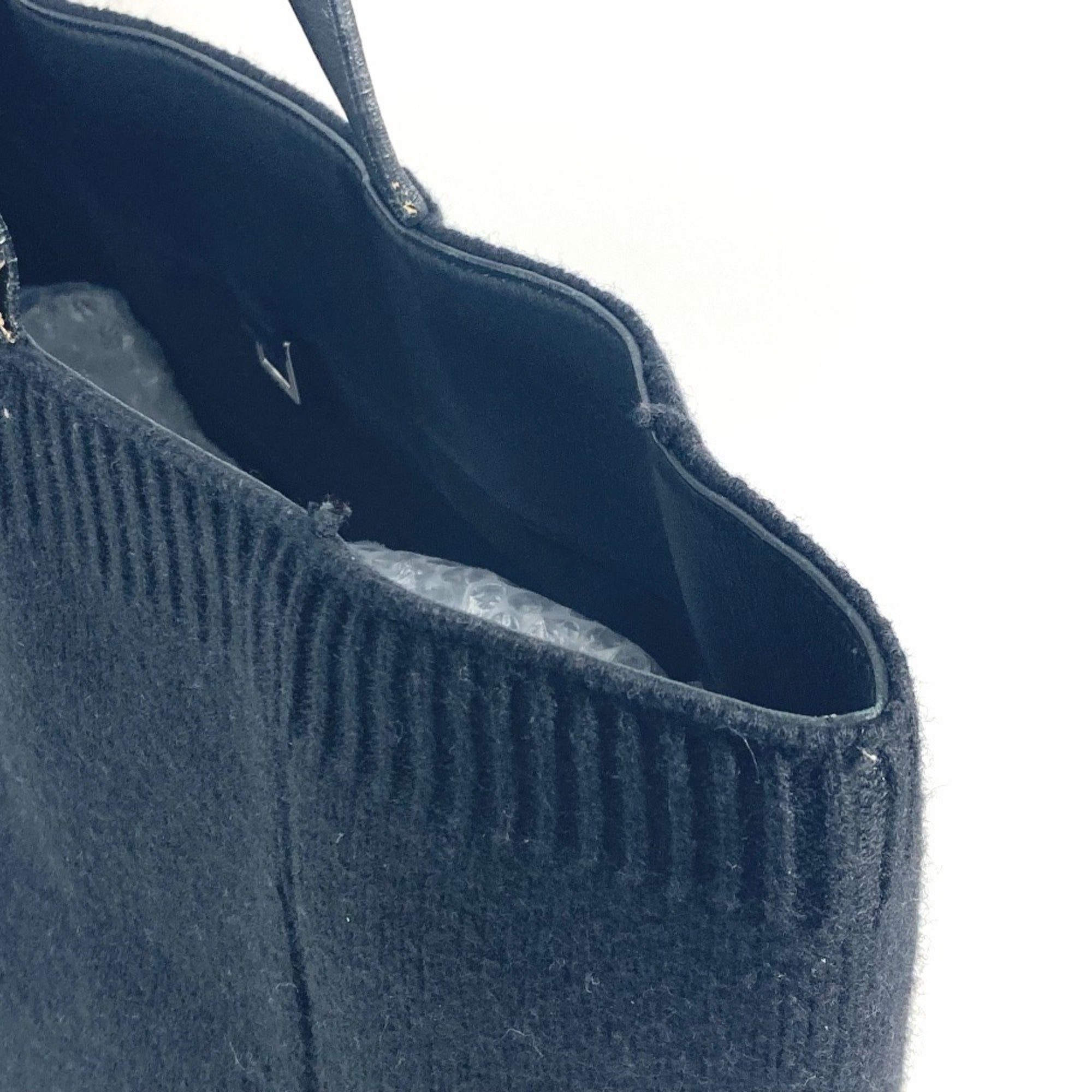 Chanel Black Knit Leather Shoulder Bag Tote Bag (Pre-Owned)