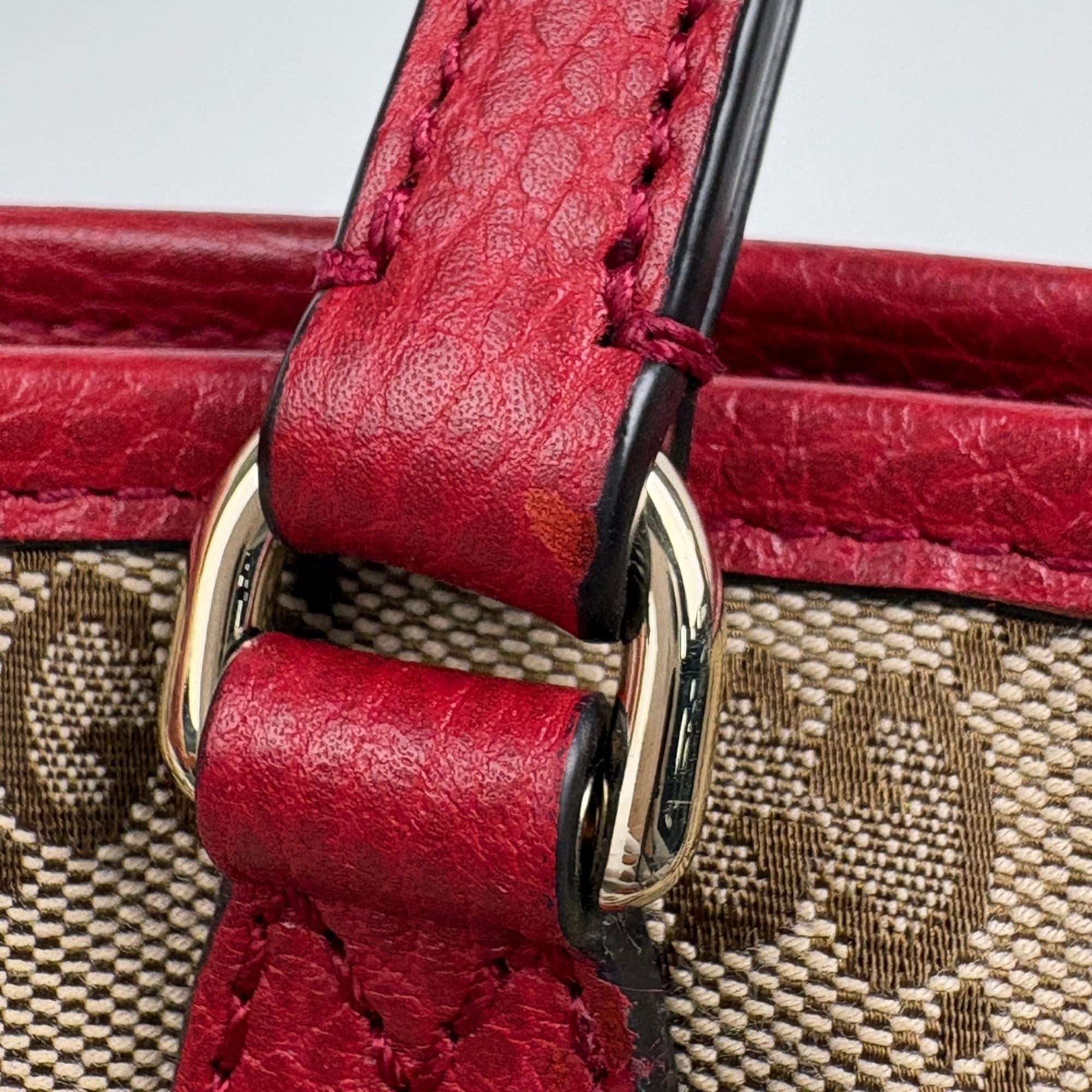 Gucci Beige Red Color Gg Canvas Leather Handbag (Pre-Owned)