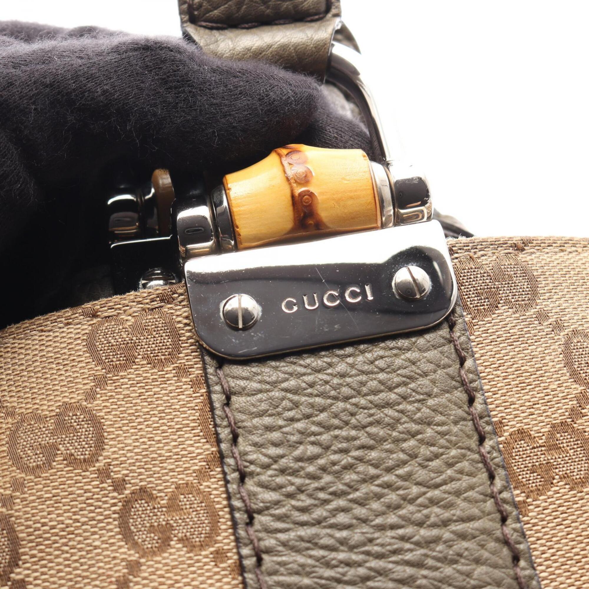 Gucci Beige Khaki Canvas Leather Handbag Tote Bag (Pre-Owned)