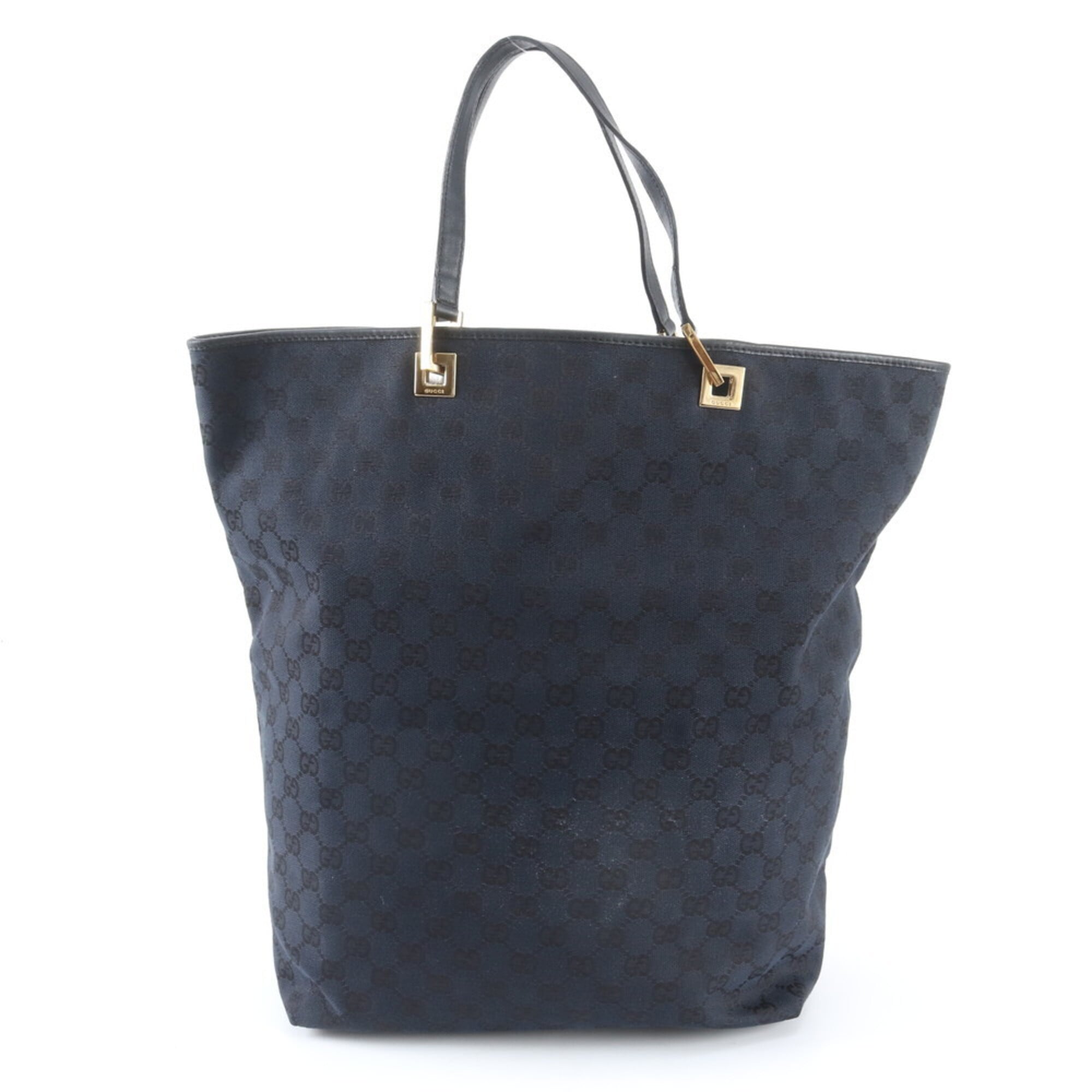 Gucci Black Leather Canvas Handbag Tote Bag (Pre-Owned)