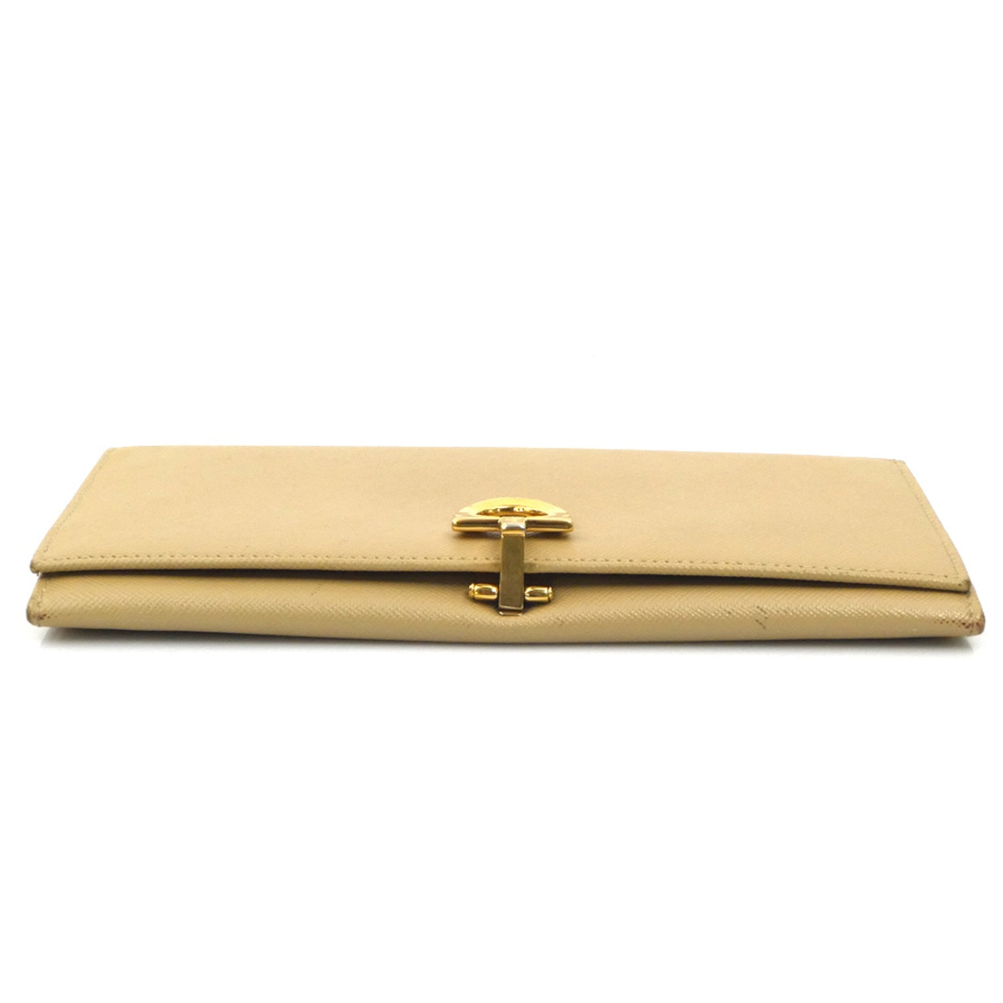 Salvatore Ferragamo Beige Leather Long Wallet (Bi-Fold) (Pre-Owned)