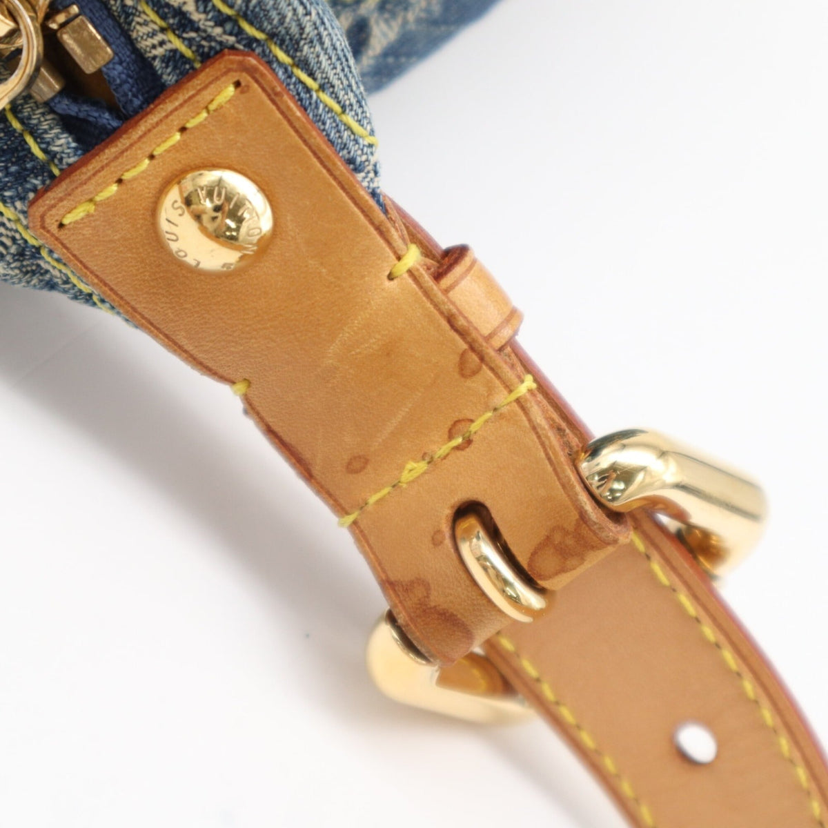 Louis Vuitton Monogram Denim Beige Blue Cotton Leather Shoulder Bag (Pre-Owned)
