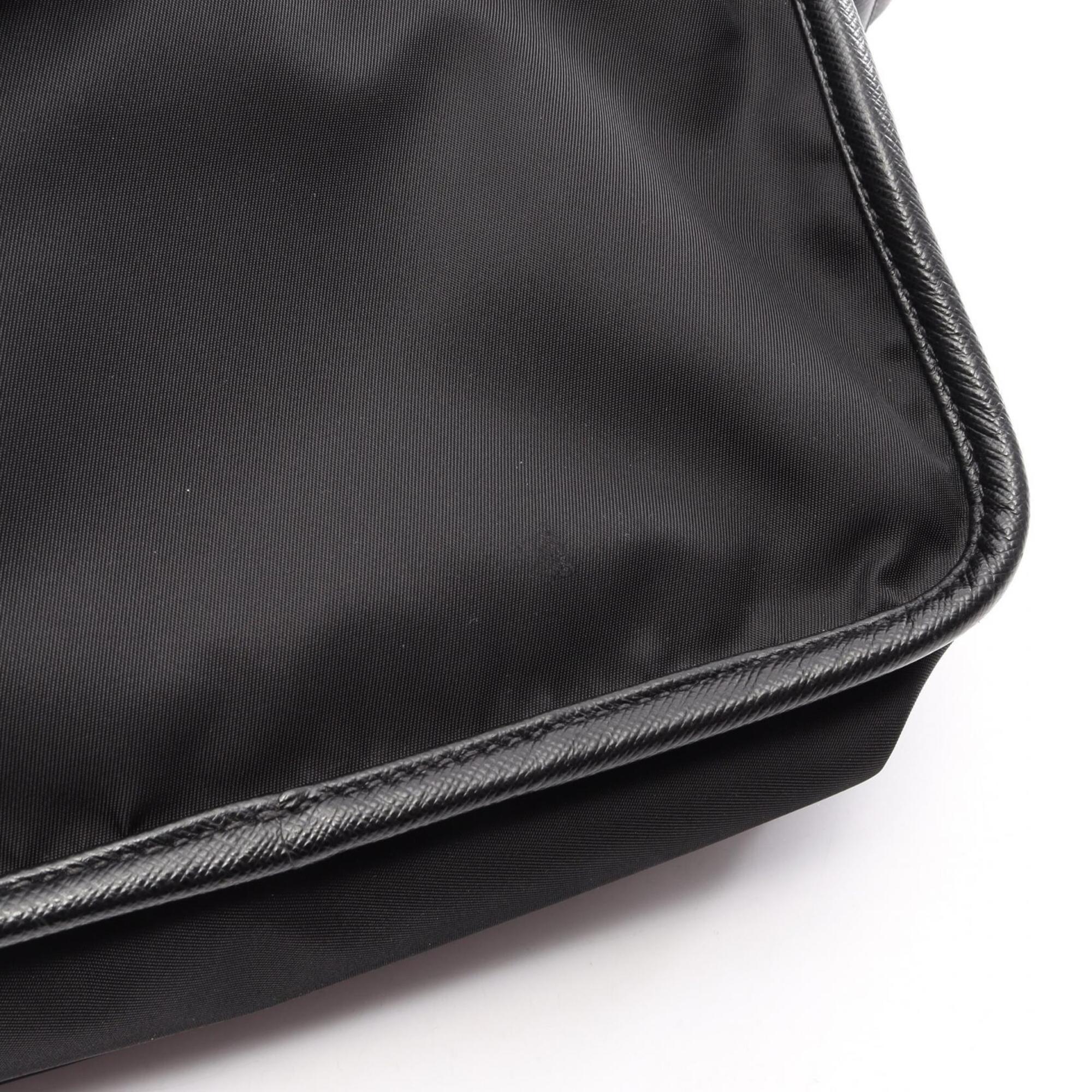 Prada Saffiano Black Nylon Leather Handbag Shoulder Bag (Pre-Owned)