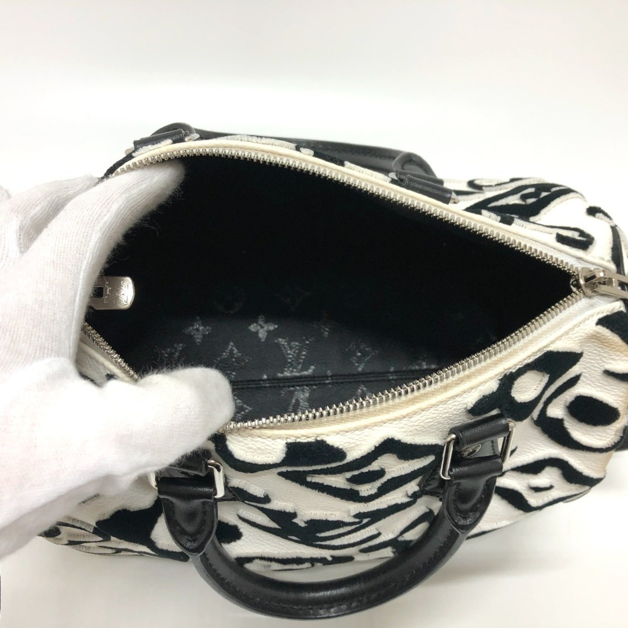 Louis Vuitton Black Monogram White Monogram Boston Bag (Pre-Owned)