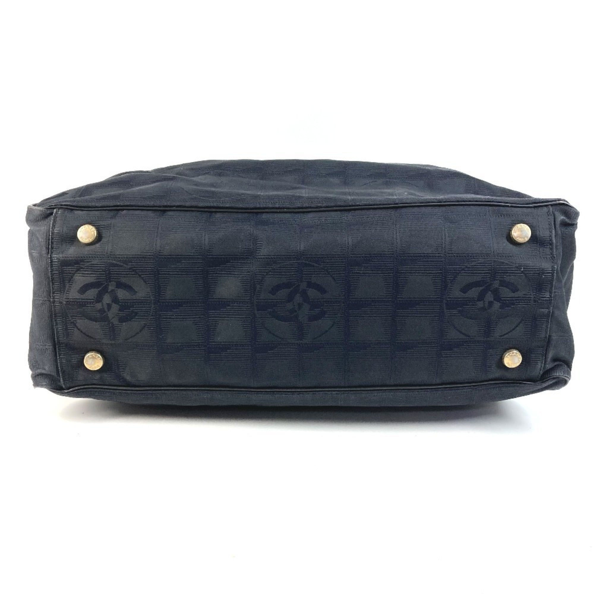 Chanel Black Nylon Leather Shoulder Bag Tote Bag (Pre-Owned)
