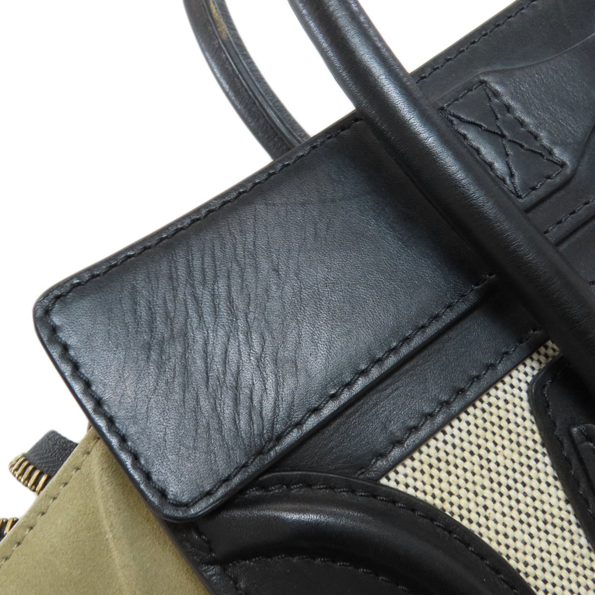 Celine Black Grayish White Leather Canvas Handbag (Pre-Owned)