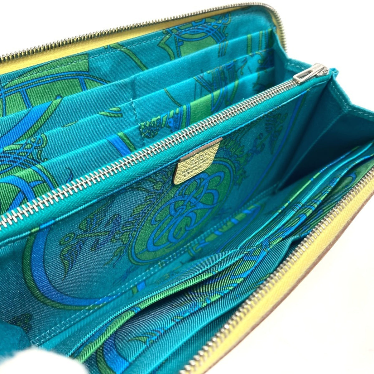 Hermes Silk'in Green Yellow Leather Long Wallet (Bi-Fold) (Pre-Owned)