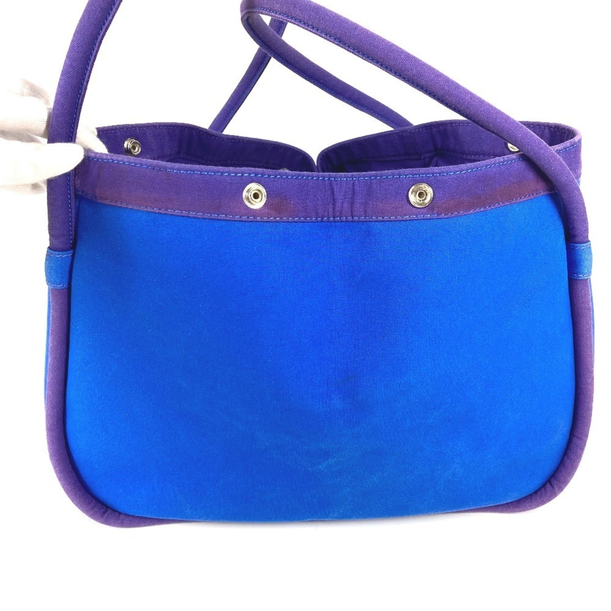 Hermes Blue Canvas Handbag Tote Bag (Pre-Owned)