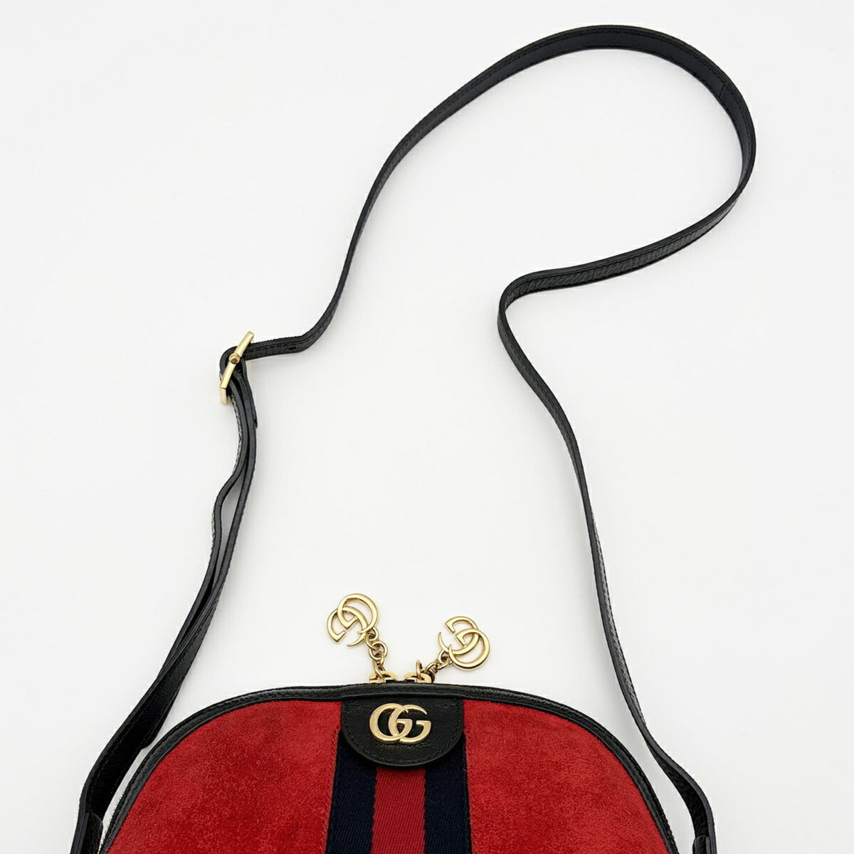 Gucci Black Red Color Suede Leather Shoulder Bag (Pre-Owned)