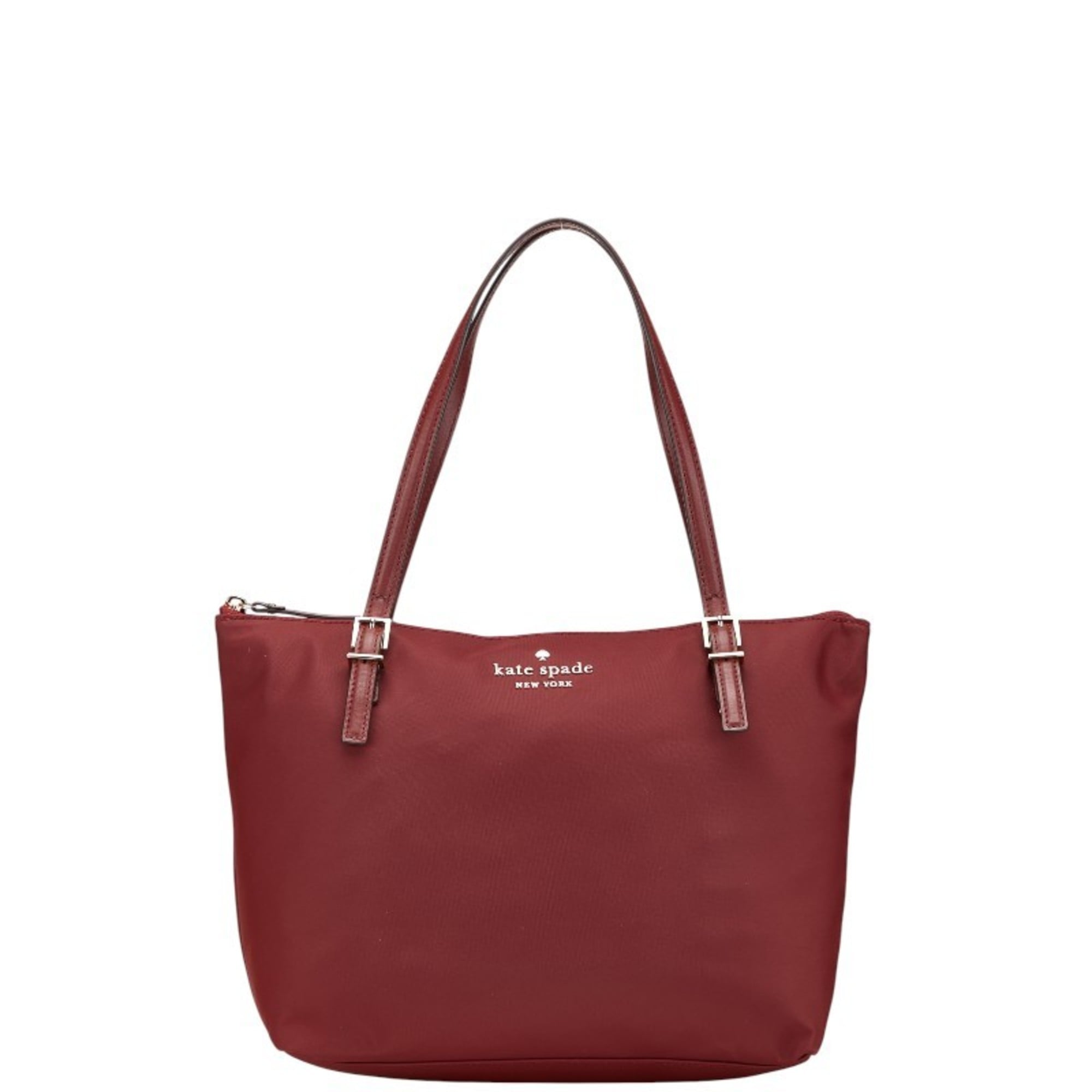 Kate Spade Red Color Wine Nylon Leather Tote Bag (Pre-Owned)