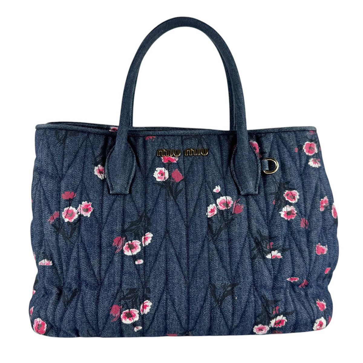 Miu Miu Navy Pink Denim Handbag Shoulder Bag (Pre-Owned)