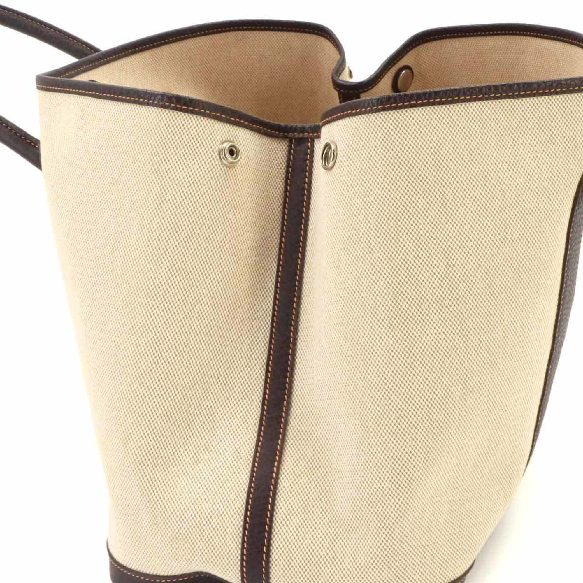 Hermes Marron Natural Toile H Leather Handbag Tote Bag (Pre-Owned)