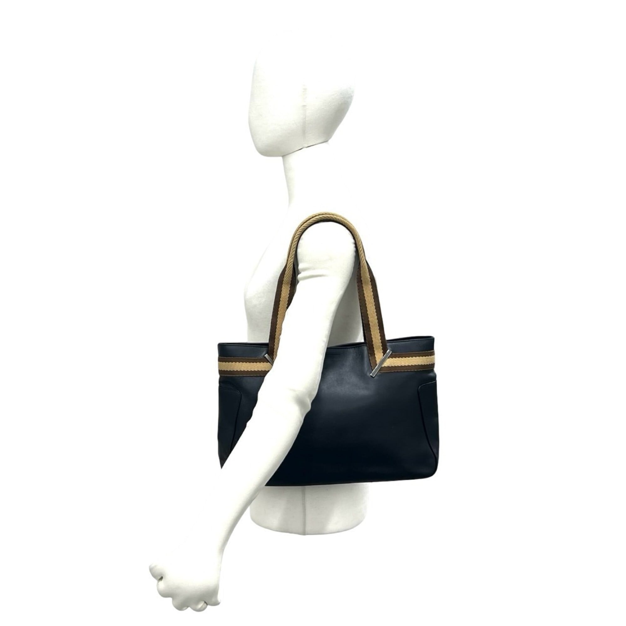 Gucci Beige Black Brown Leather Handbag Tote Bag (Pre-Owned)