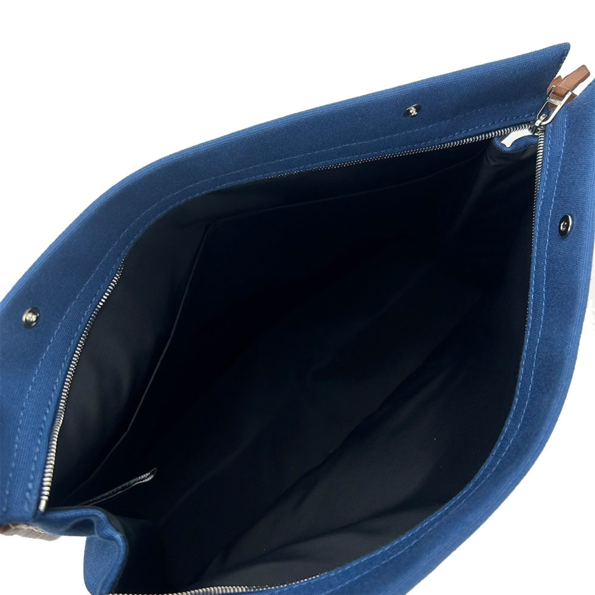 Hermes Brown Navy Canvas Leather Clutch Bag (Pre-Owned)
