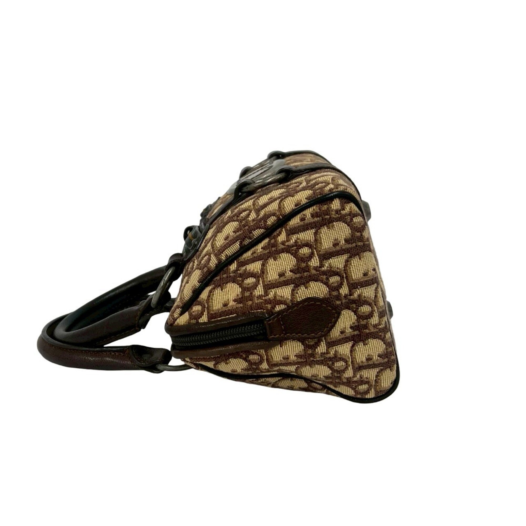Christian Dior Brown Canvas Leather Boston Bag Handbag (Pre-Owned)