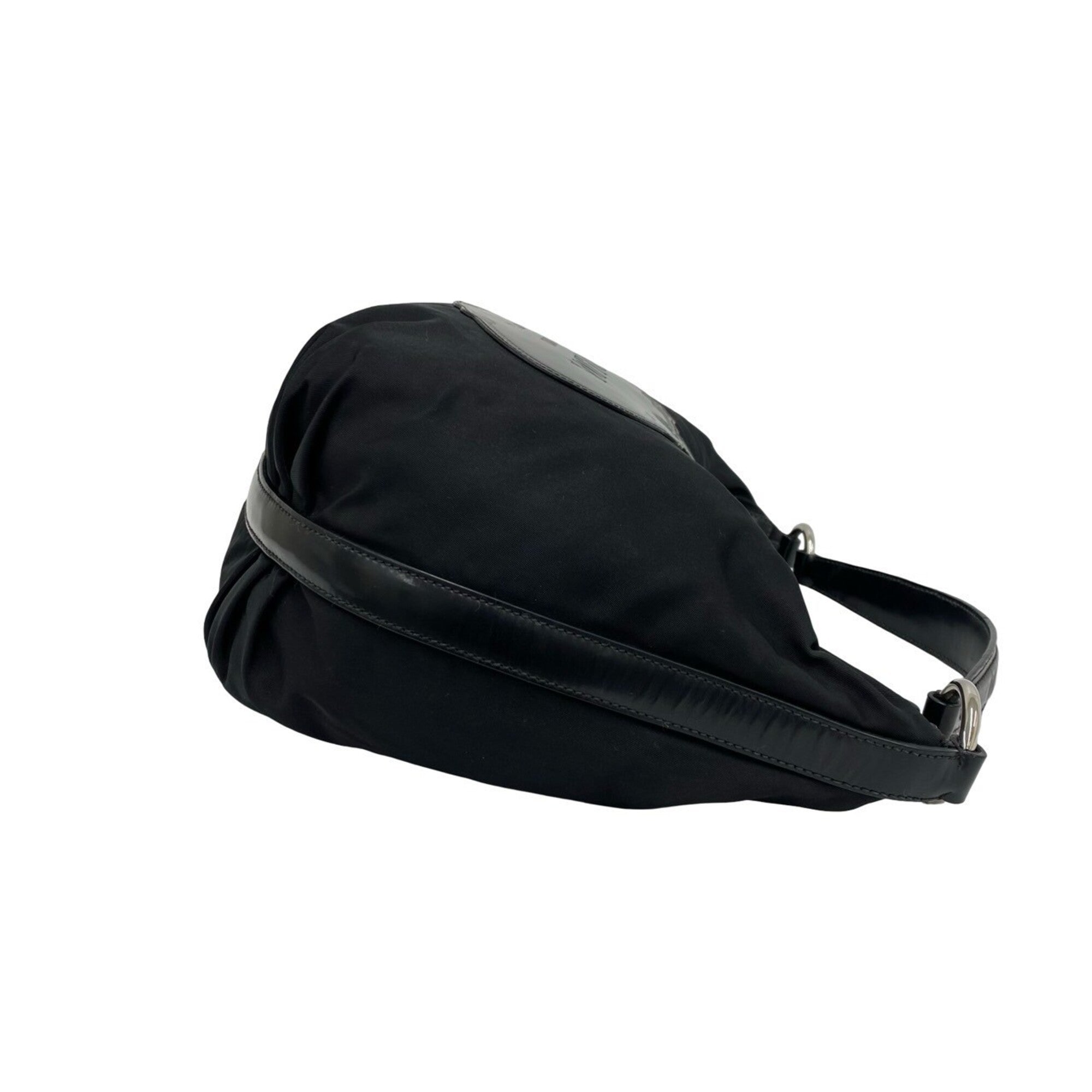 Prada Black Nylon Patent Leather Handbag Tote Bag (Pre-Owned)