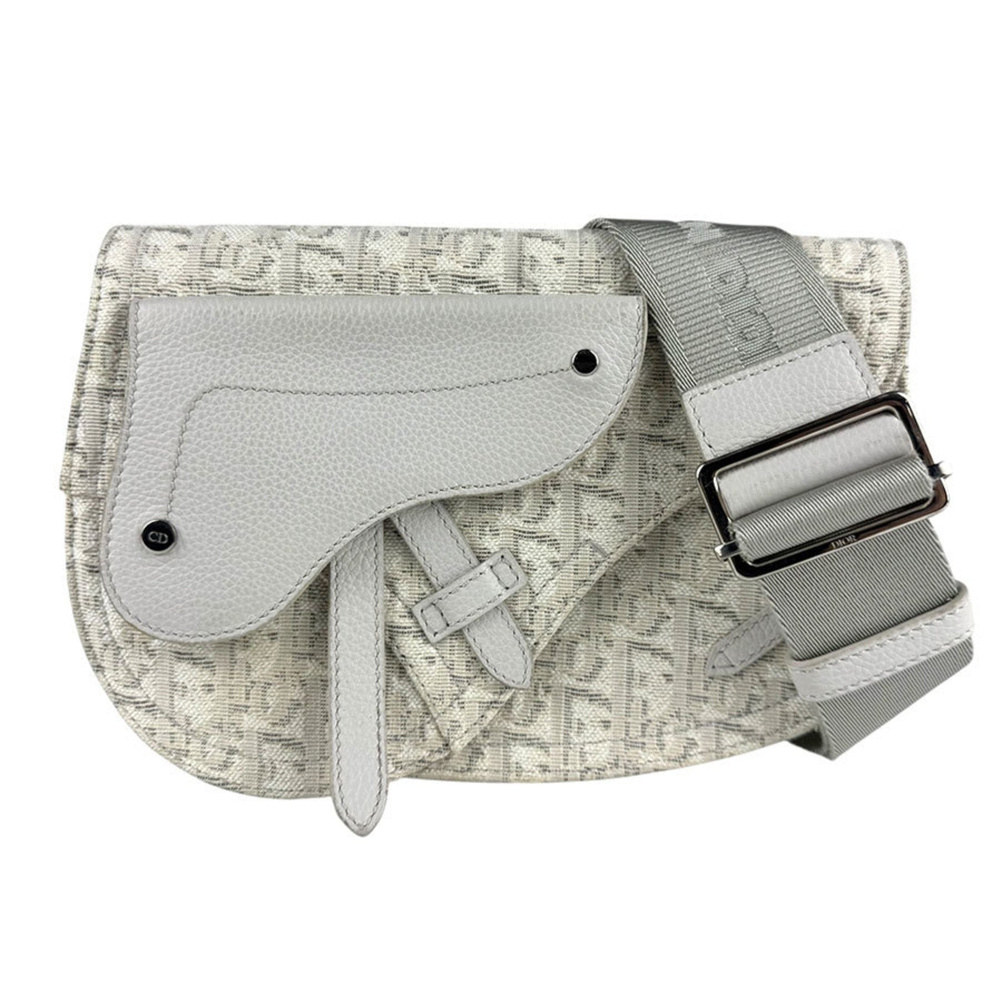 Christian Dior Light Gray White Canvas Leather Shoulder Bag (Pre-Owned)