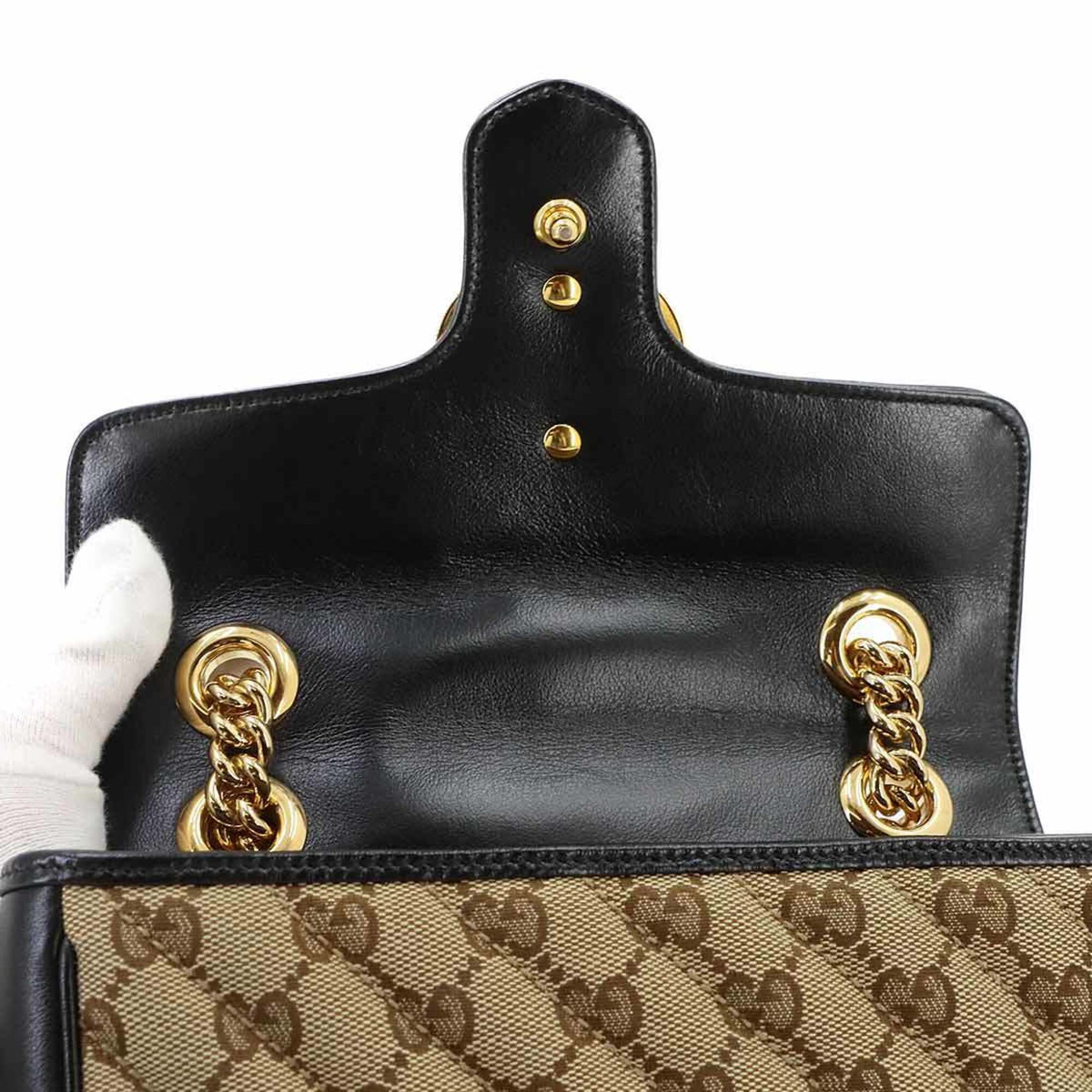 Gucci Gg Marmont Beige Black Gg Canvas Handbag Shoulder Bag (Pre-Owned)