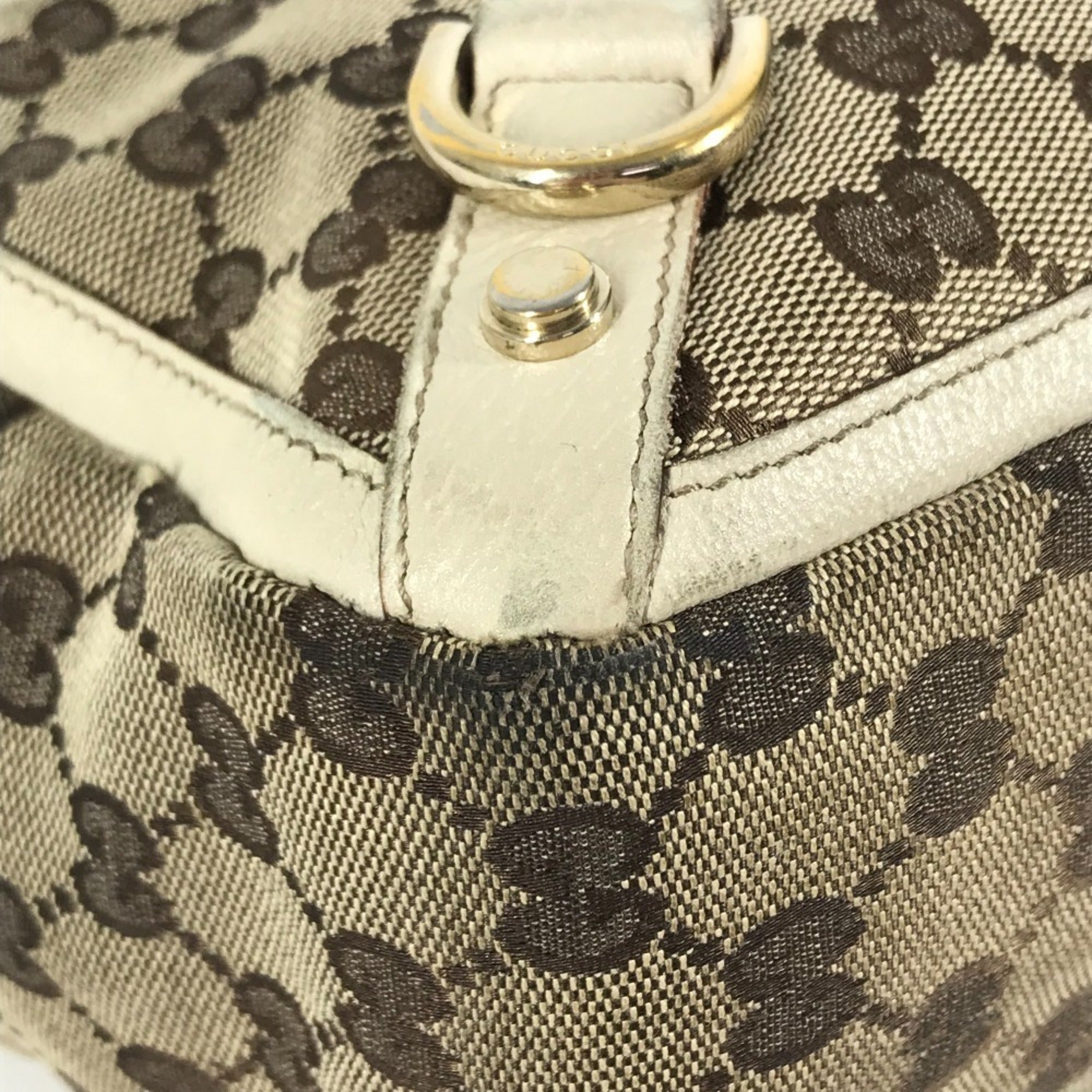 Gucci Gg Canvas Beige Ivory Gg Canvas Leather Shoulder Bag Tote Bag (Pre-Owned)