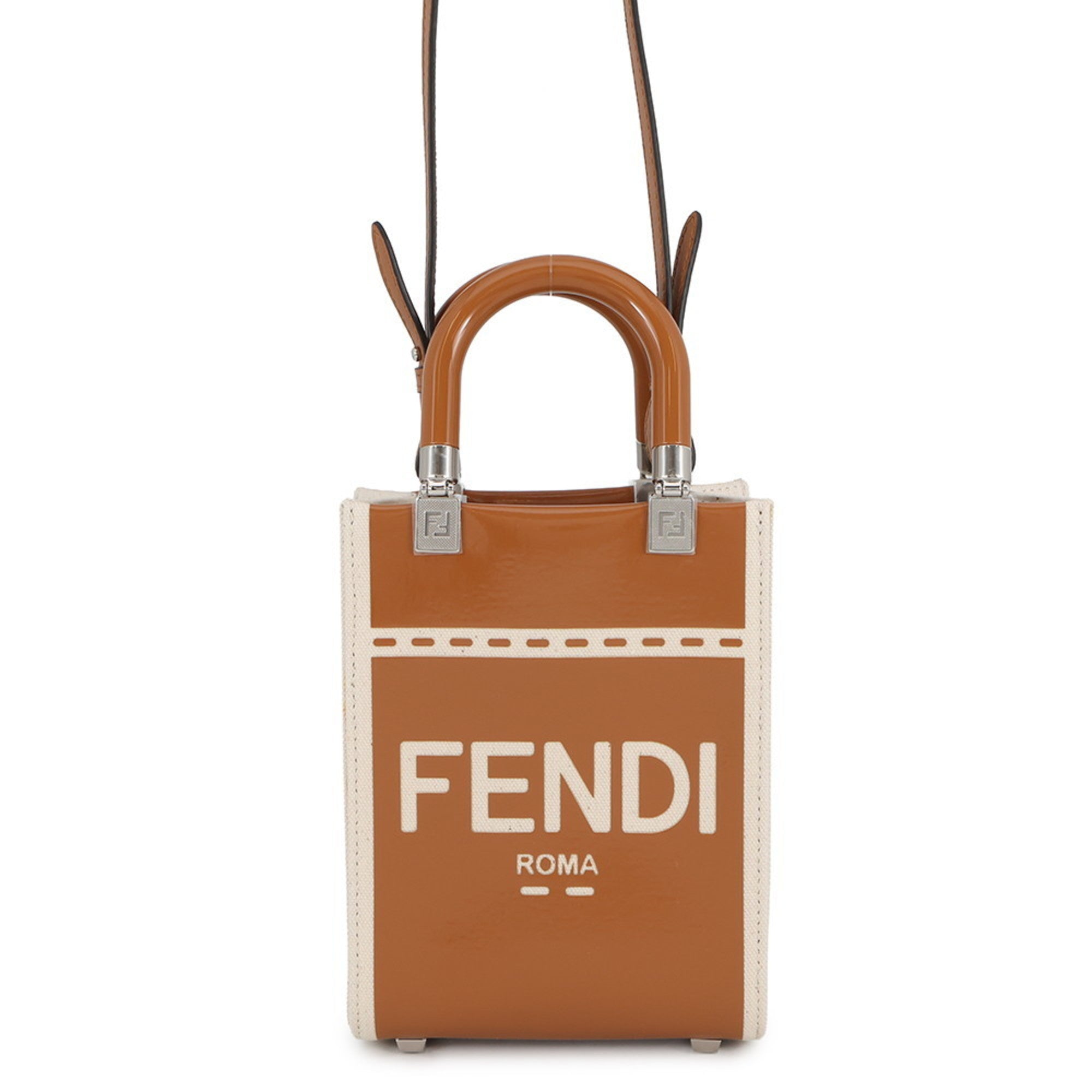 Fendi Brown Ivory Canvas Handbag Shoulder Bag (Pre-Owned)