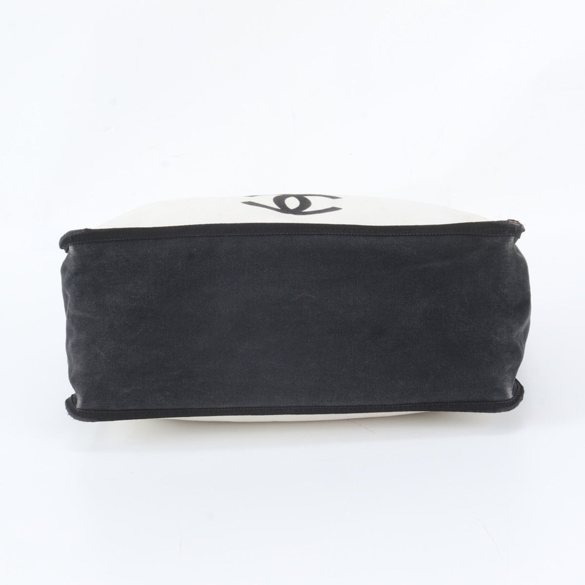 Chanel Black White Leather Canvas Shoulder Bag Tote Bag (Pre-Owned)