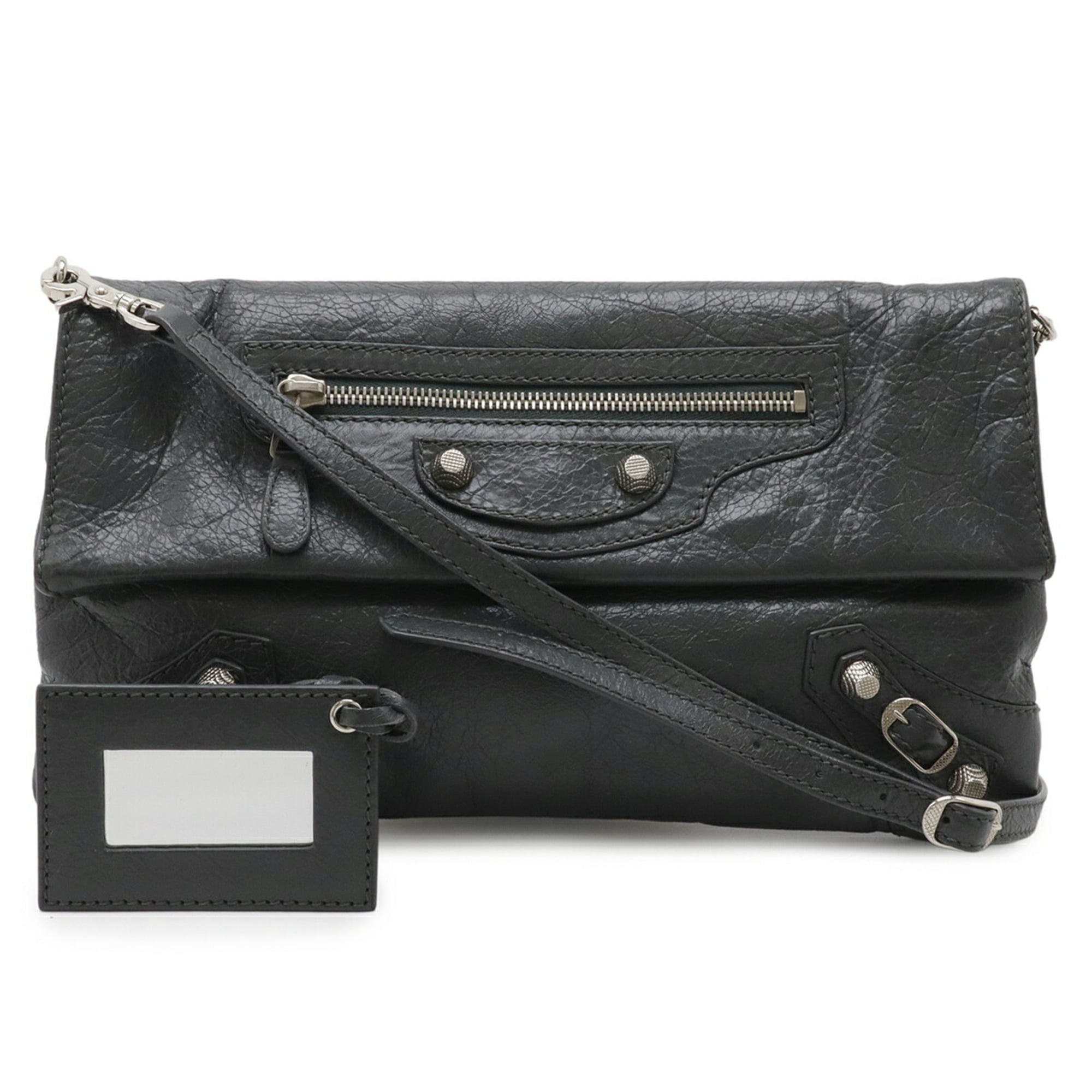 Balenciaga Giant Dark Gray Leather Clutch Bag Shoulder Bag (Pre-Owned)