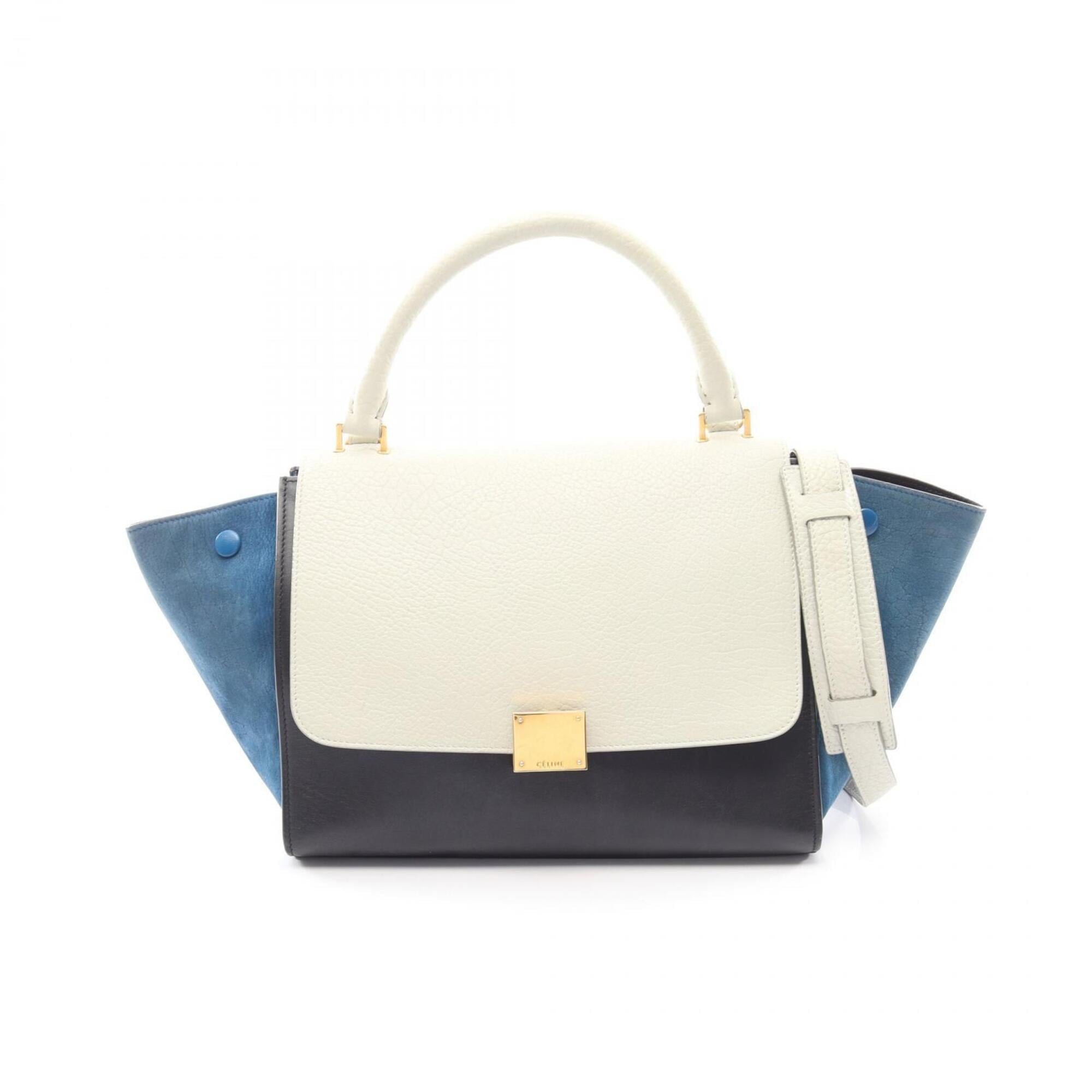 Celine Black Blue Ivory Leather Suede Handbag (Pre-Owned)