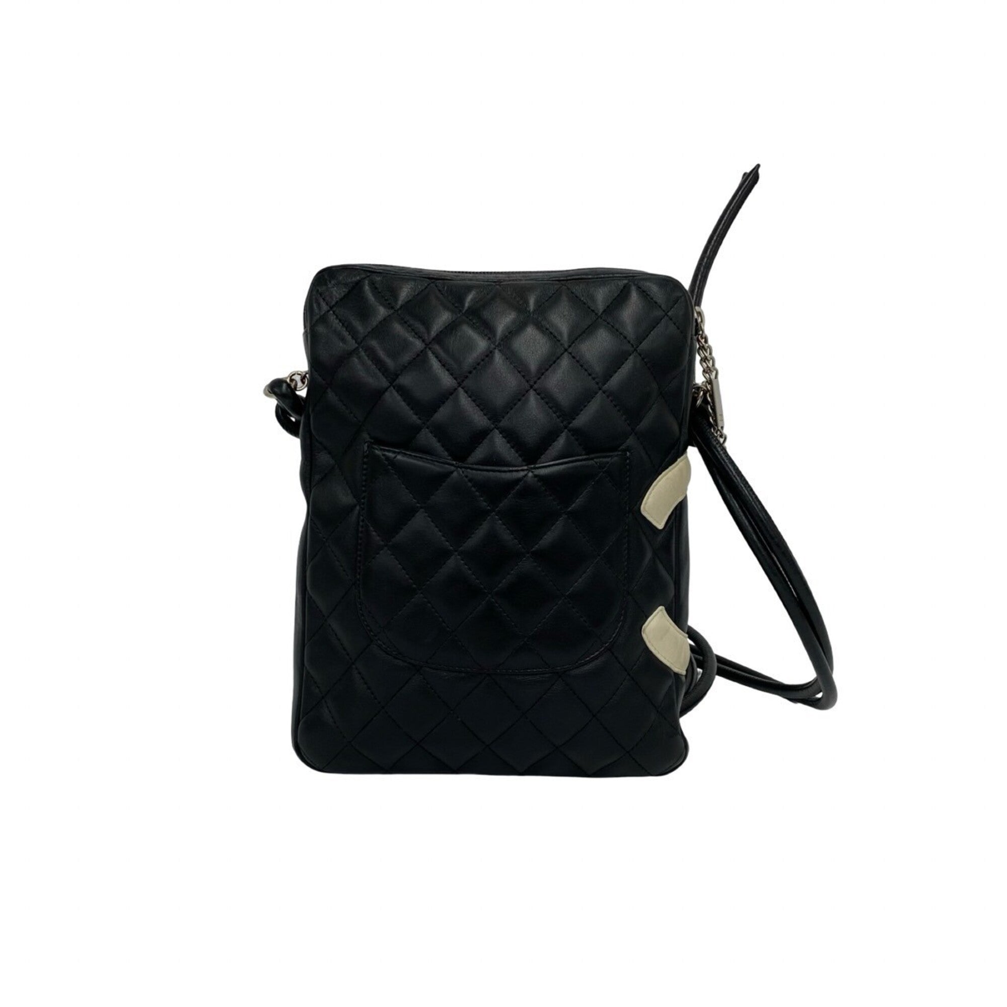 Chanel Black White Leather Pochette Shoulder Bag (Pre-Owned)