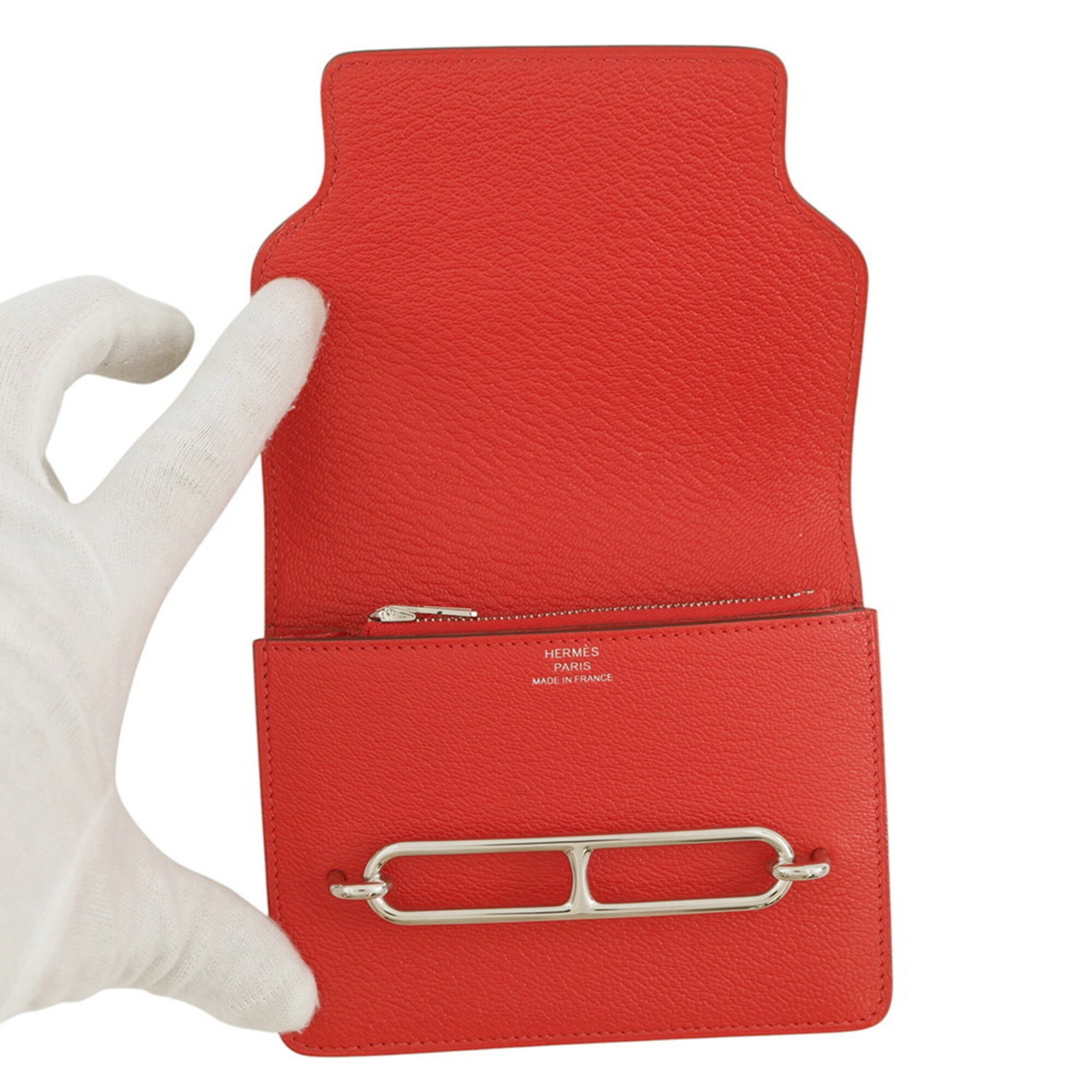 Hermes Orange Orange Red Chevre Myzore Leather Coin Purse/Coin Case (Pre-Owned)