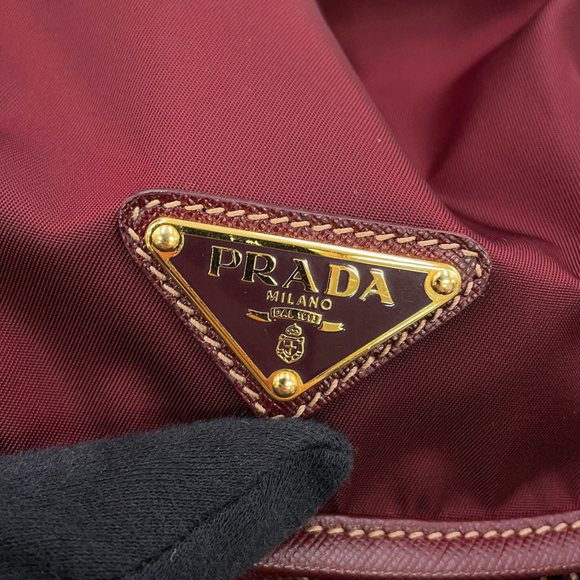 Prada Bordeaux Nylon Leather Backpack Handbag (Pre-Owned)