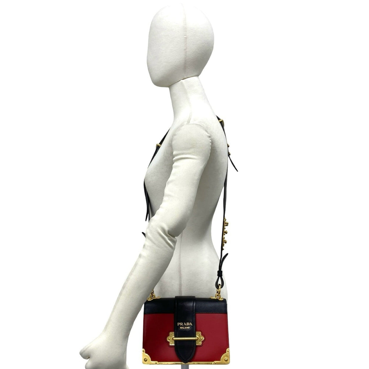 Prada Black Gold Red Color Leather Pochette Shoulder Bag (Pre-Owned)