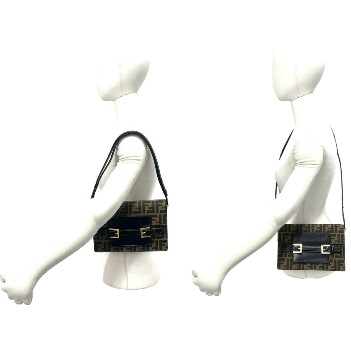 Fendi Black Brown Canvas Leather Shoulder Bag (Pre-Owned)