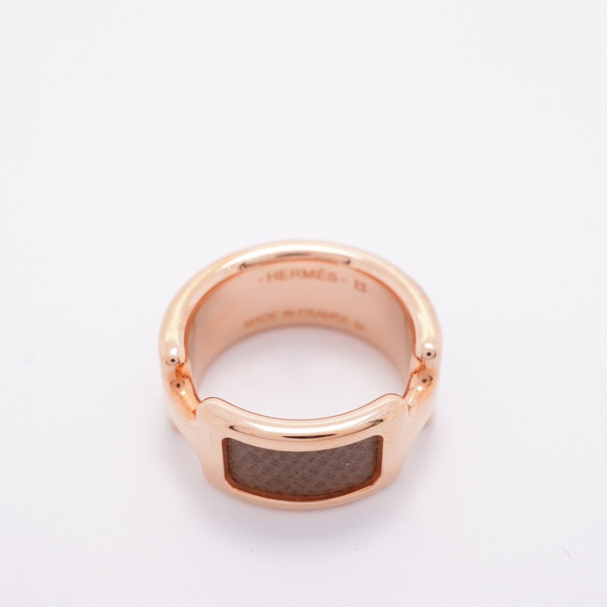Hermes Pink Gold Brown Gold Plating Leather Band Ring (Pre-Owned)