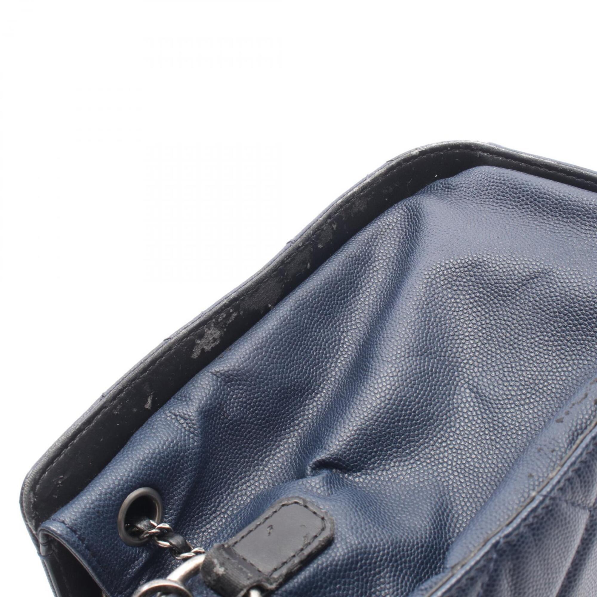 Chanel Black Navy Grained Calfskin Leather Handbag (Pre-Owned)