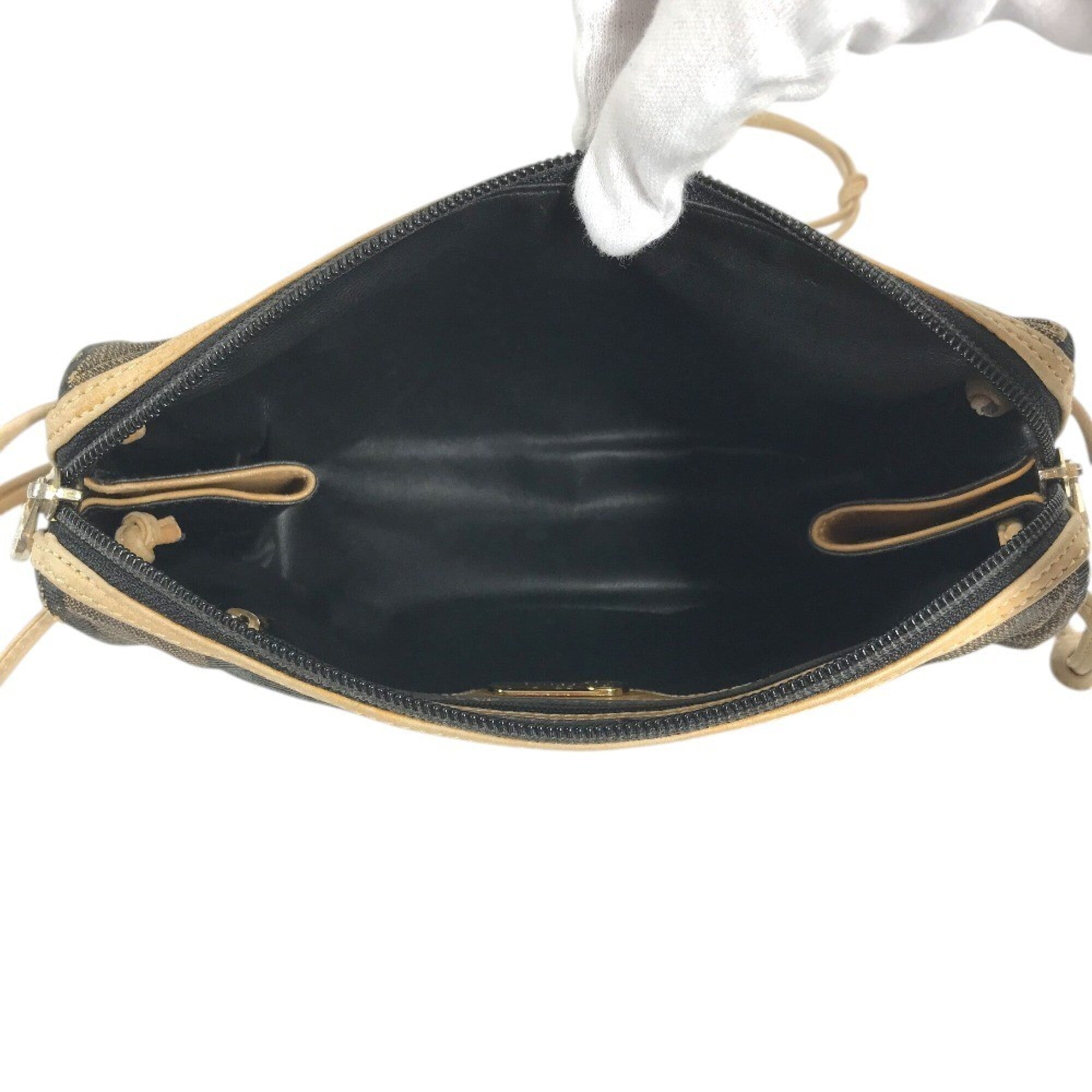 Fendi Pequin Brown Khaki Leather Canvas Shoulder Bag (Pre-Owned)