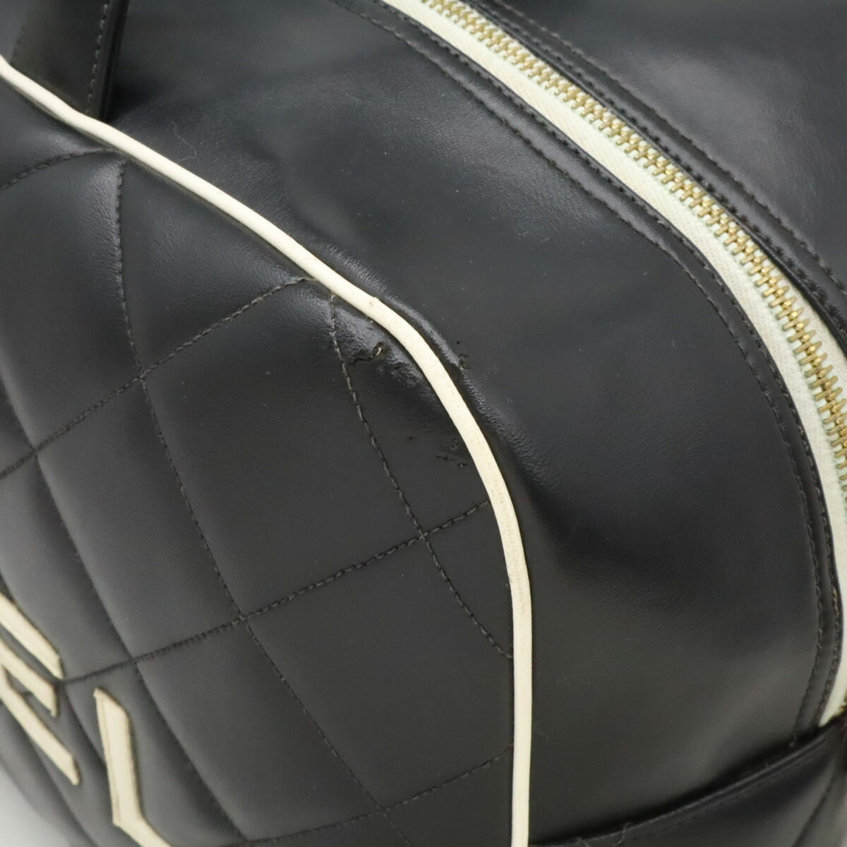 Chanel Black White Leather Boston Bag (Pre-Owned)