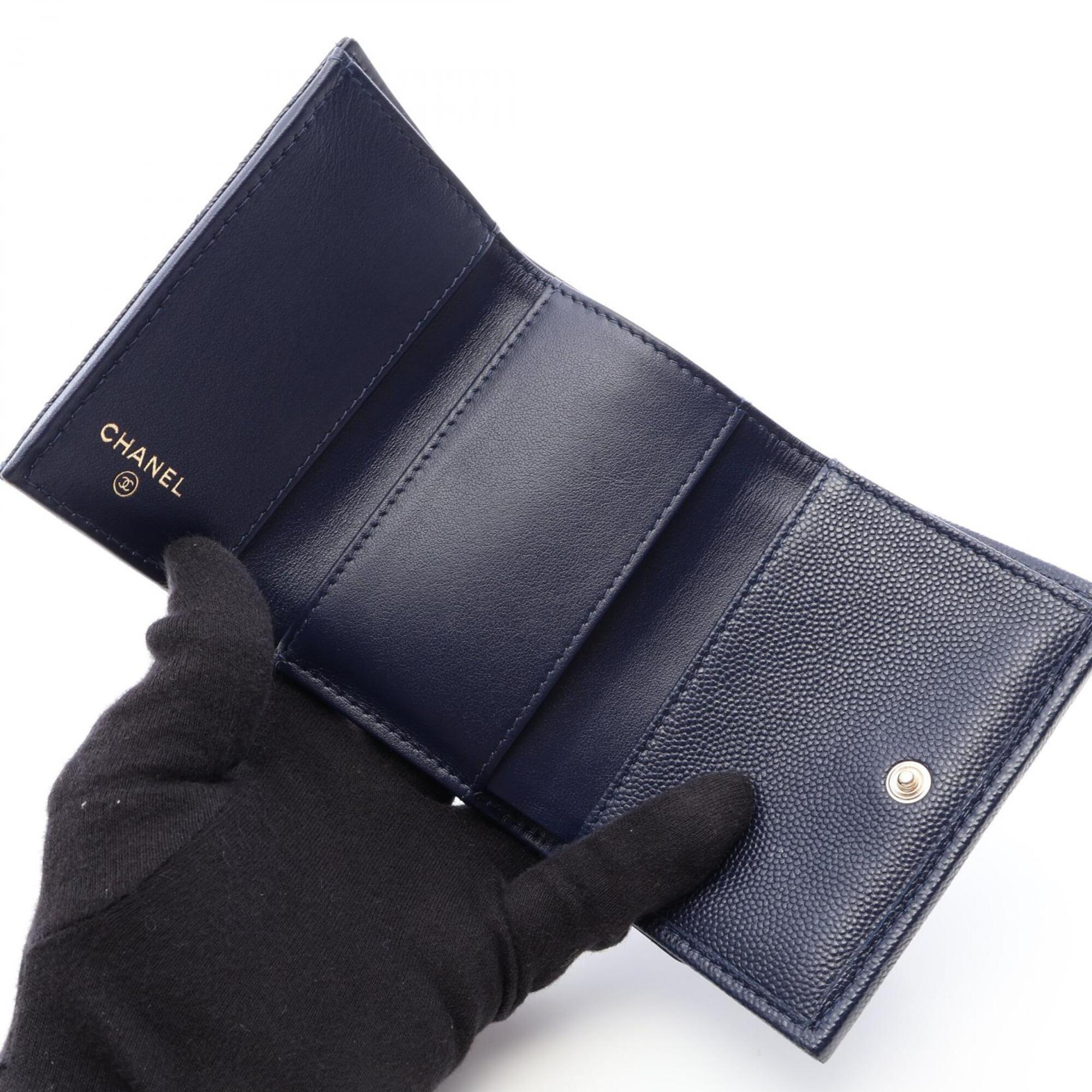 Chanel Navy Grained Calfskin Wallet (Tri-Fold) (Pre-Owned)