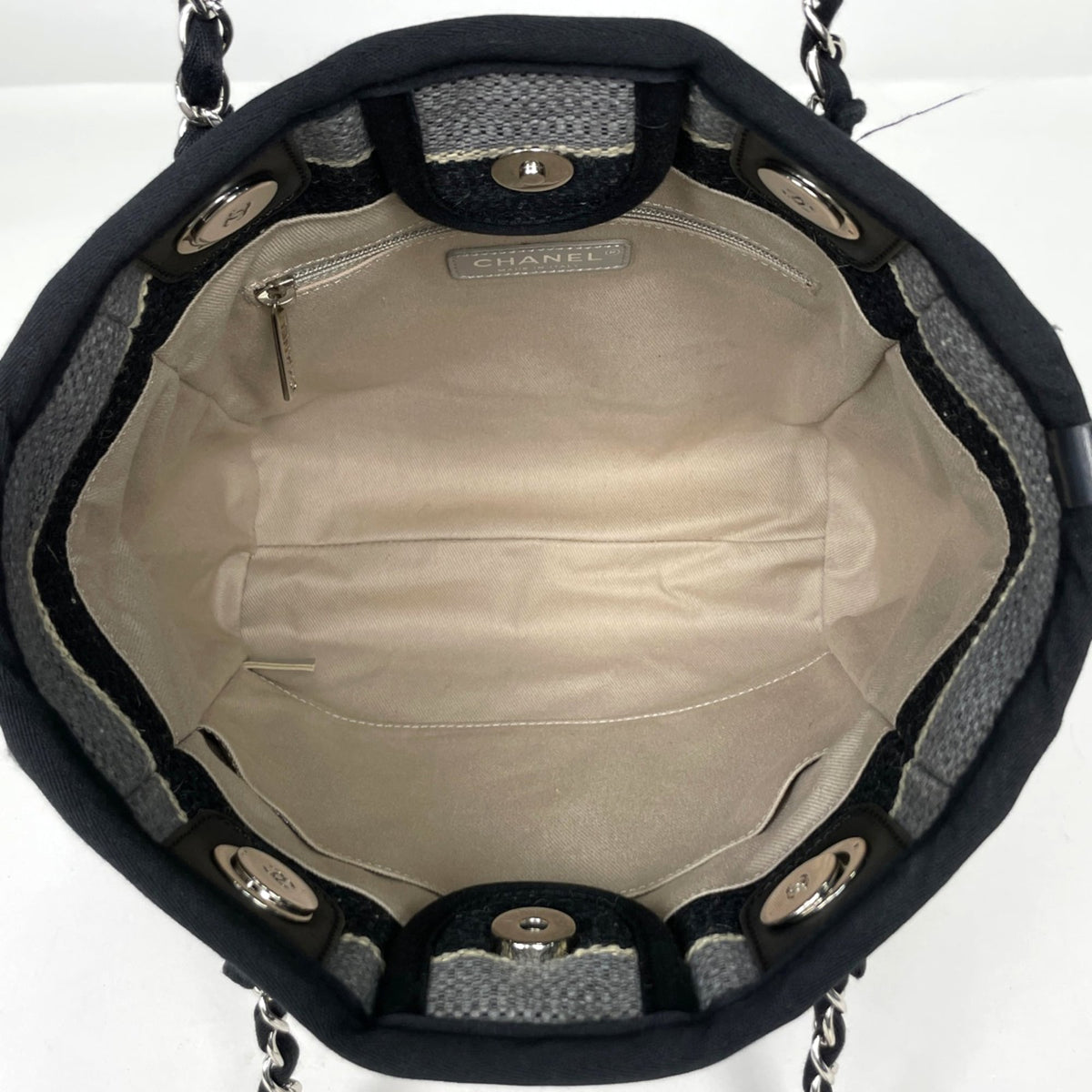 Chanel Black Gray Canvas Leather Tote Bag (Pre-Owned)