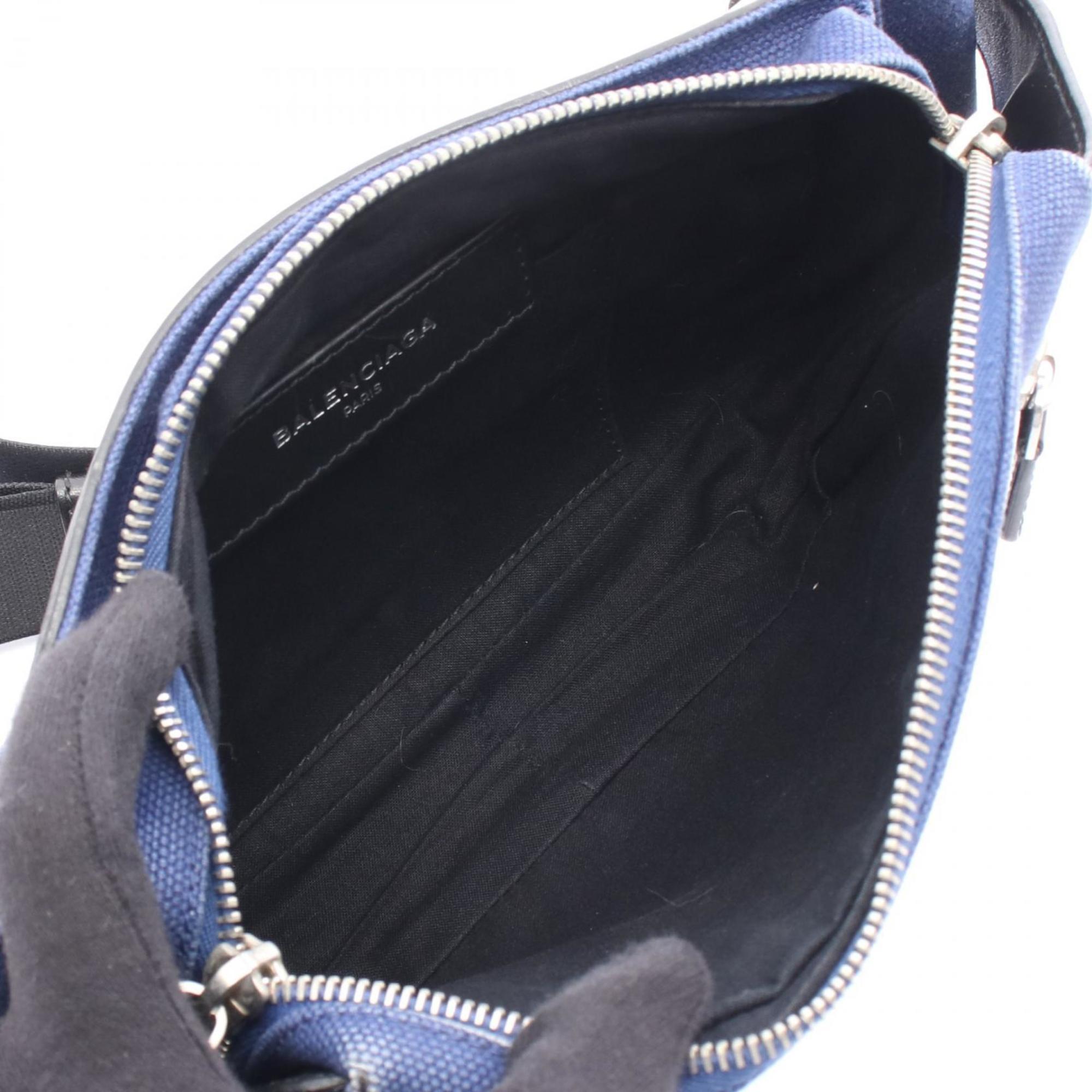 Balenciaga Black Navy Canvas Leather Fanny Pack (Pre-Owned)