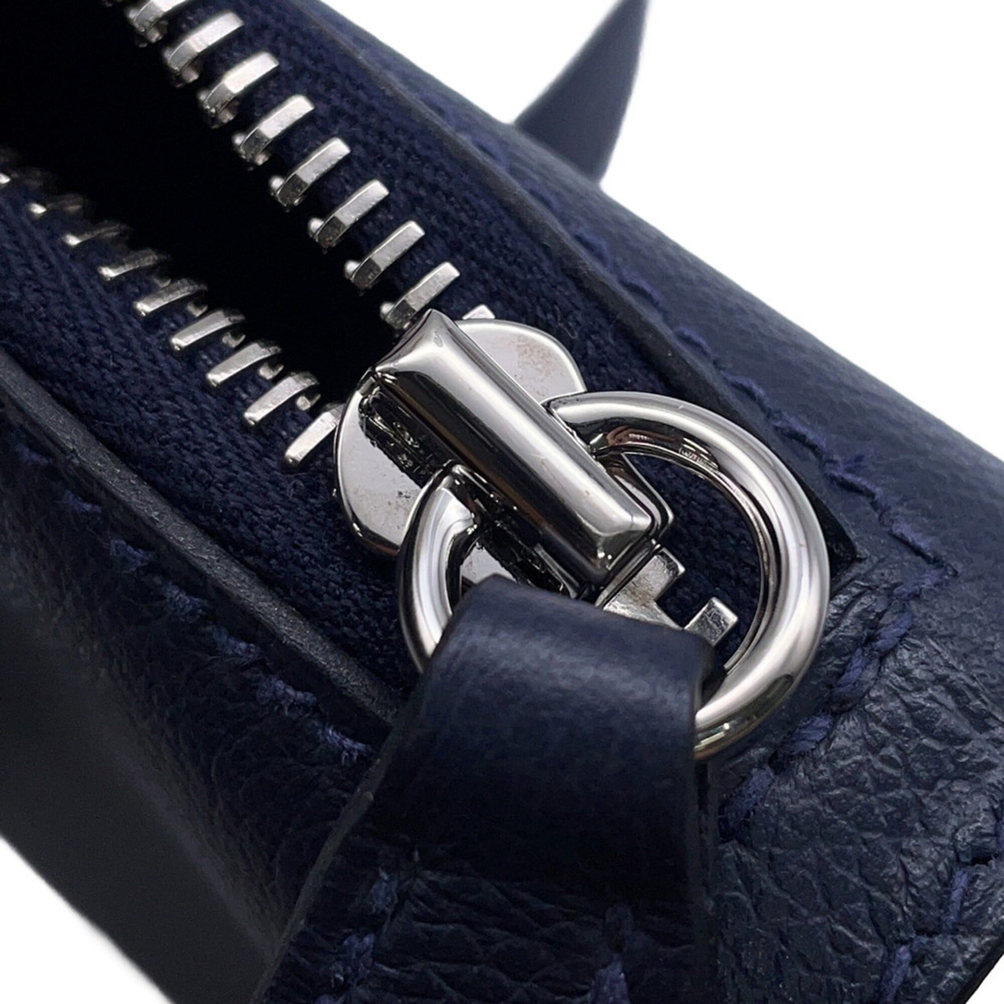 Hermes Blue Navy Evergrain Leather Clutch Bag Shoulder Bag (Pre-Owned)