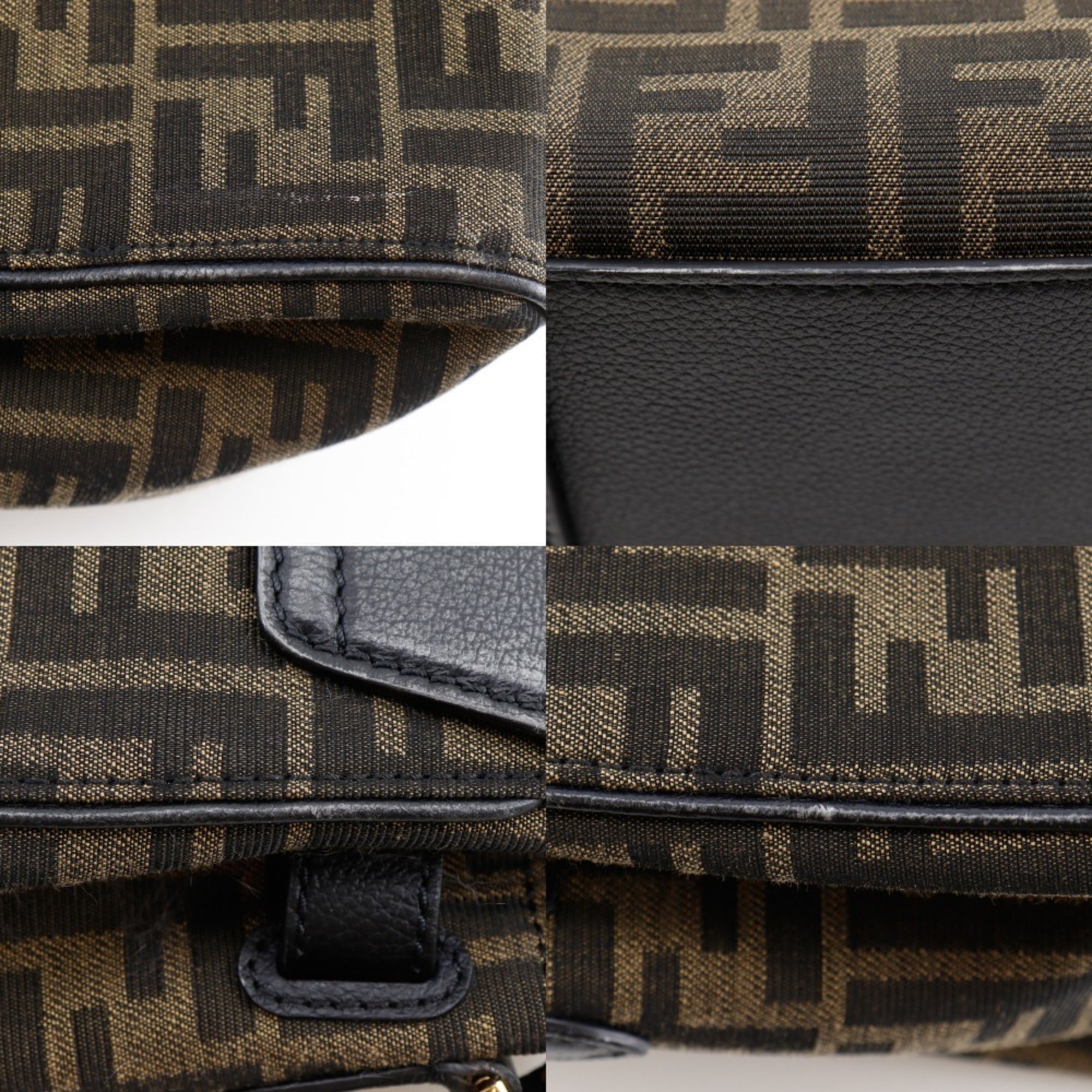 Fendi Zucca Black Brown Nylon Canvas Leather Handbag (Pre-Owned)