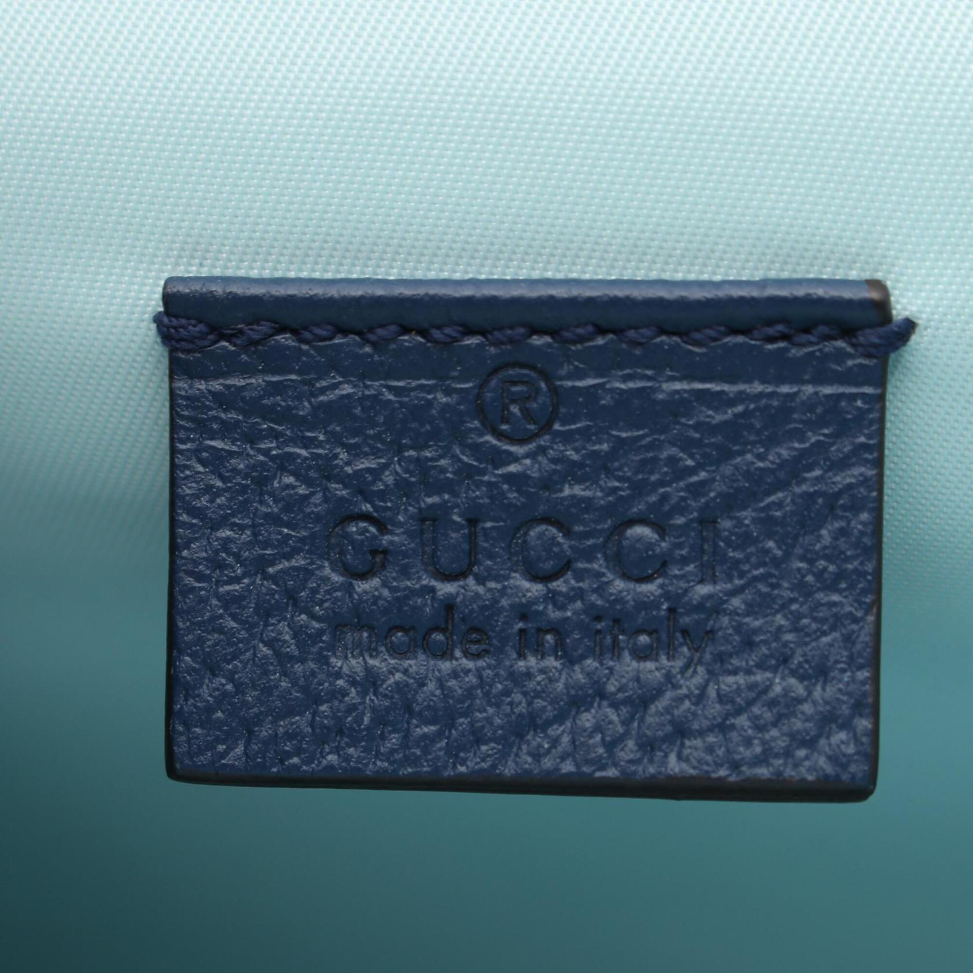 Gucci Blue Navy Red Color Coated Canvas Leather Handbag (Pre-Owned)