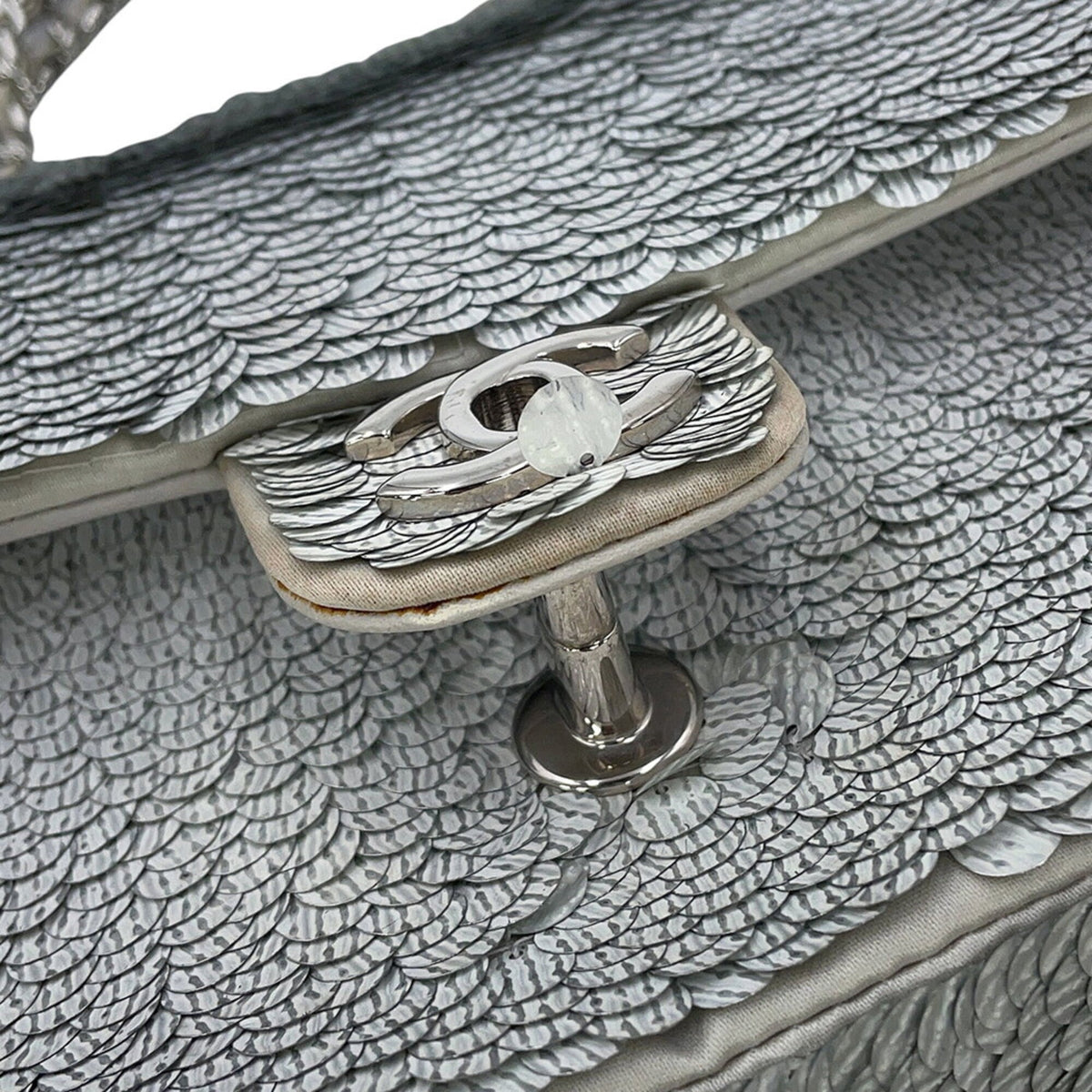 Chanel Silver Spangles Leather Handbag Shoulder Bag (Pre-Owned)
