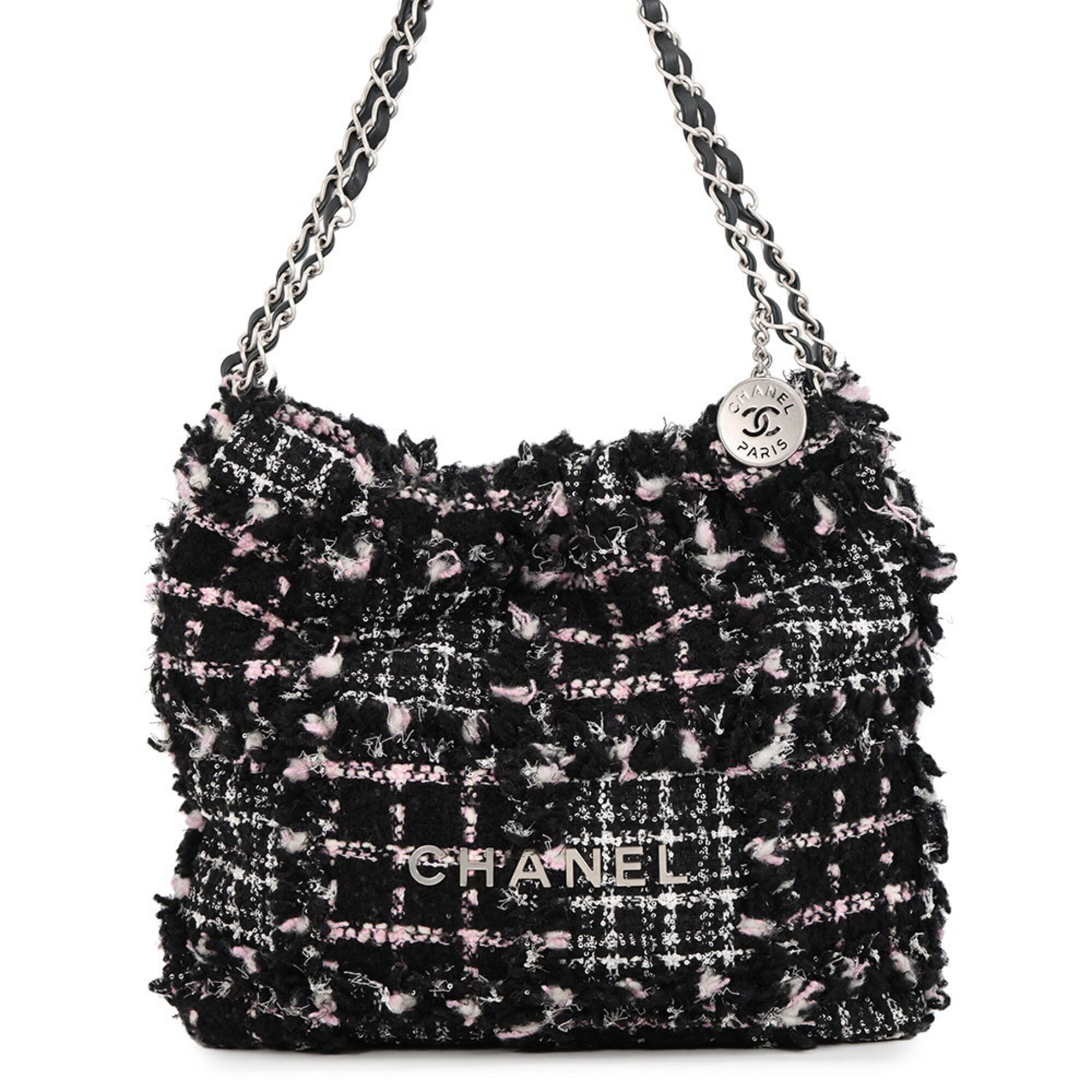 Chanel Black White Tweed Leather Handbag Shoulder Bag (Pre-Owned)