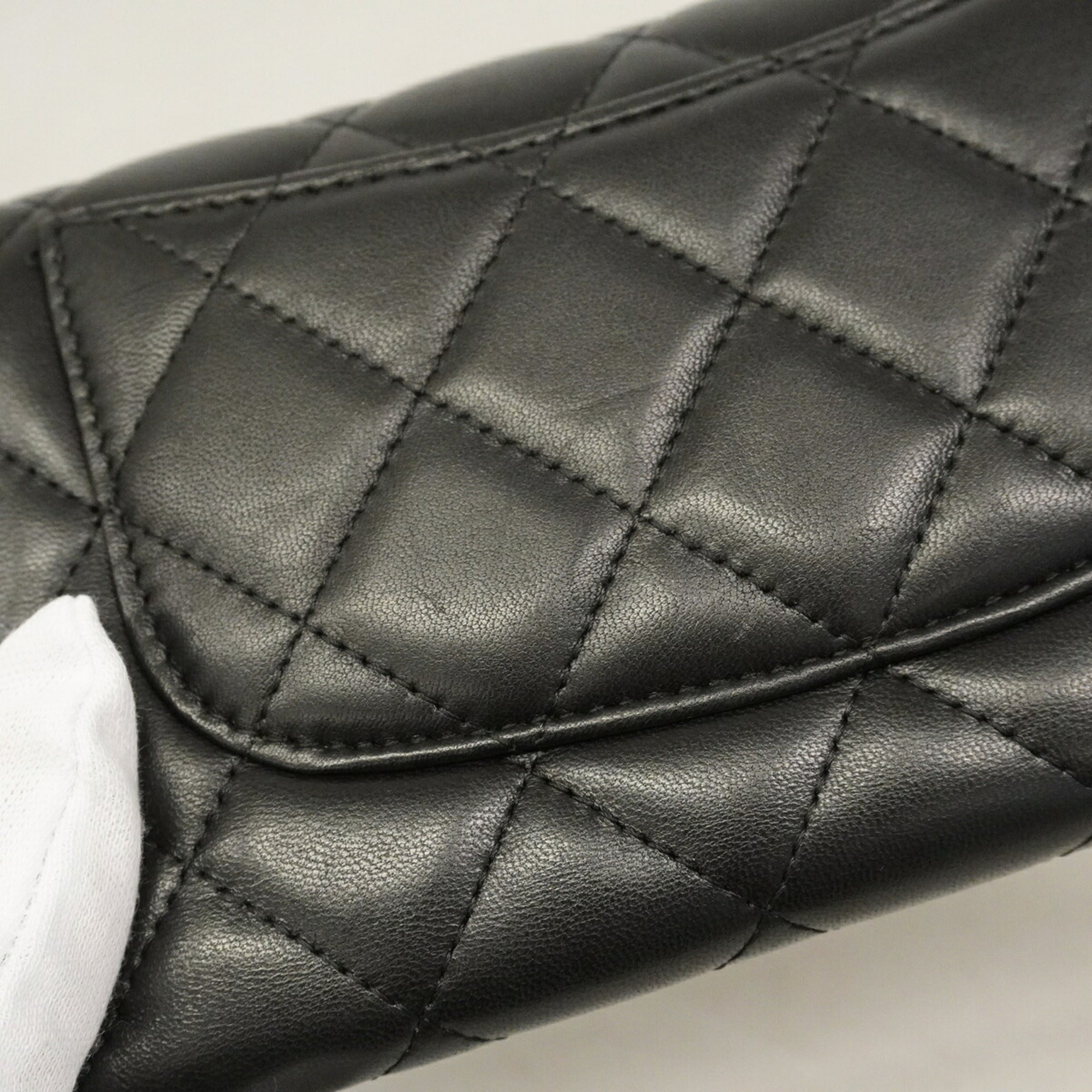 Chanel Black Leather Long Wallet (Tri-Fold) (Pre-Owned)