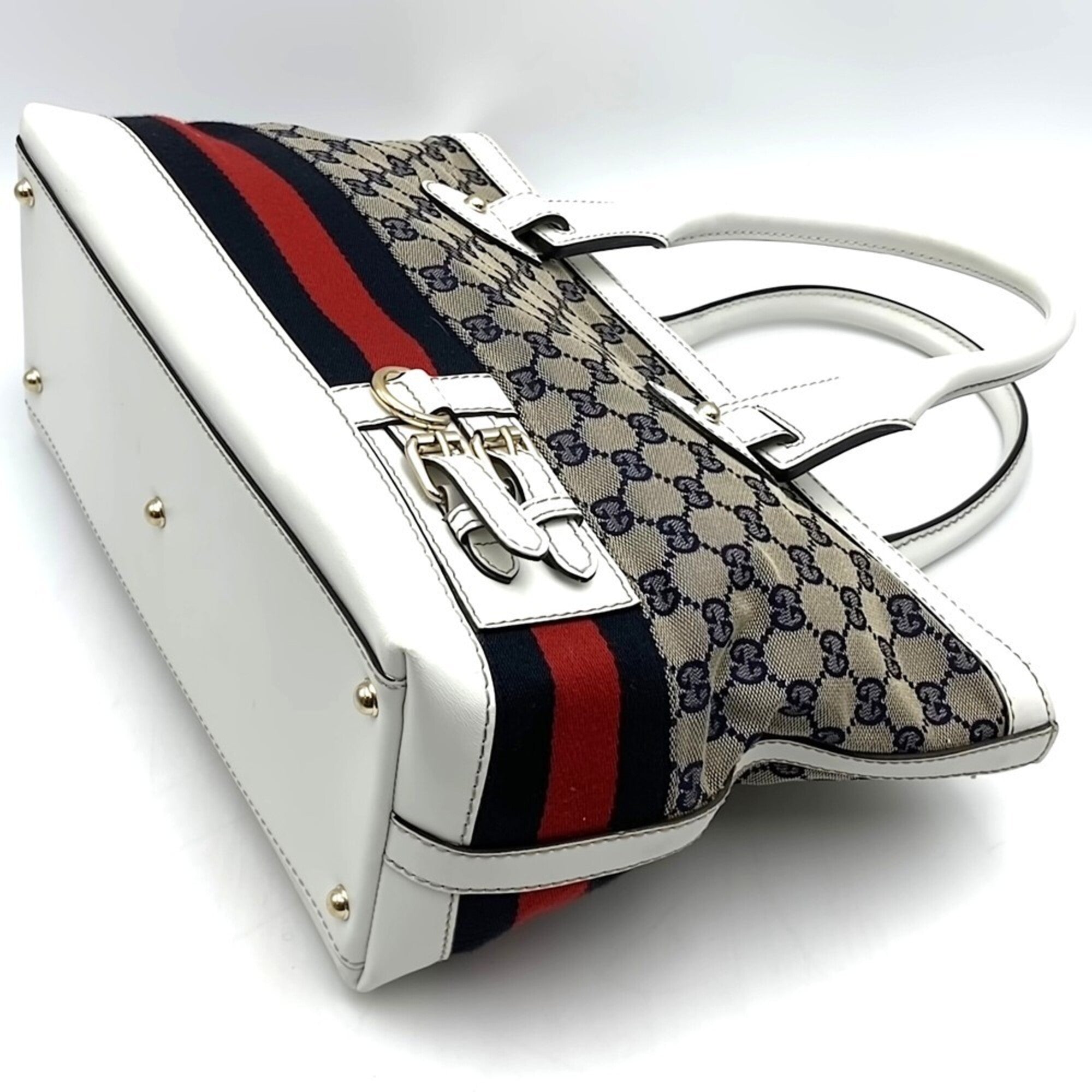 Gucci Beige Navy White Gg Canvas Tote Bag (Pre-Owned)