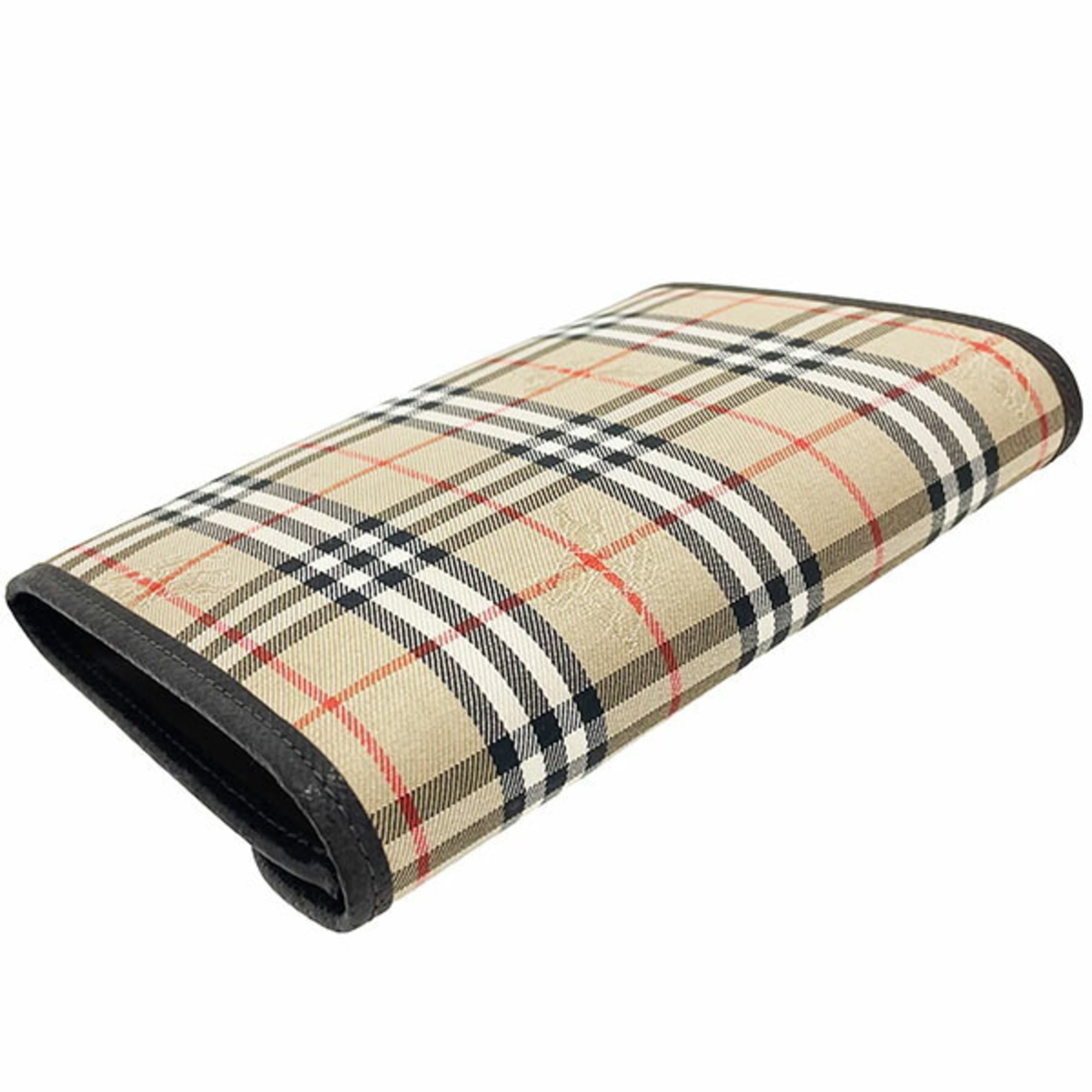 Burberry Beige Dark Brown Canvas Leather Pouch (Pre-Owned)