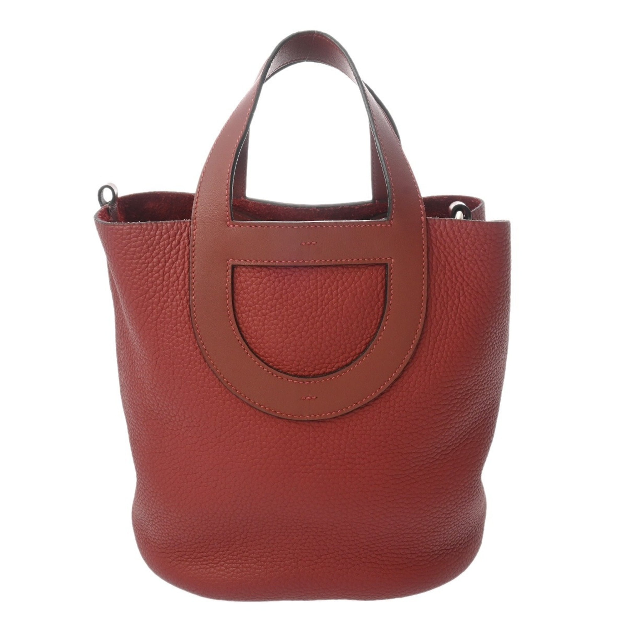 Hermes Rouge H Taurillon Clemence Leather Swift Leather Handbag (Pre-Owned)